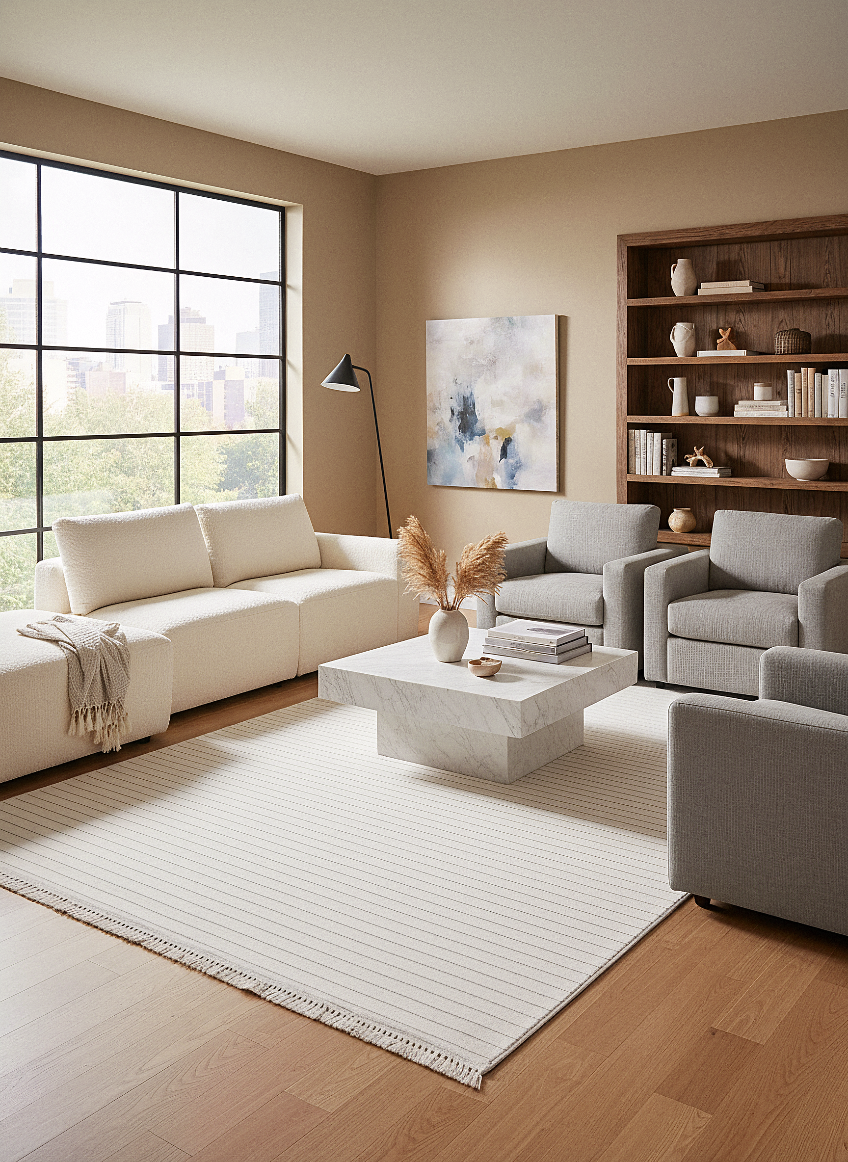 MİLAS T-JP55 BEJ Kabartmalı Modern Geometrik Desenli Salon Koridor Mutfak Halısı