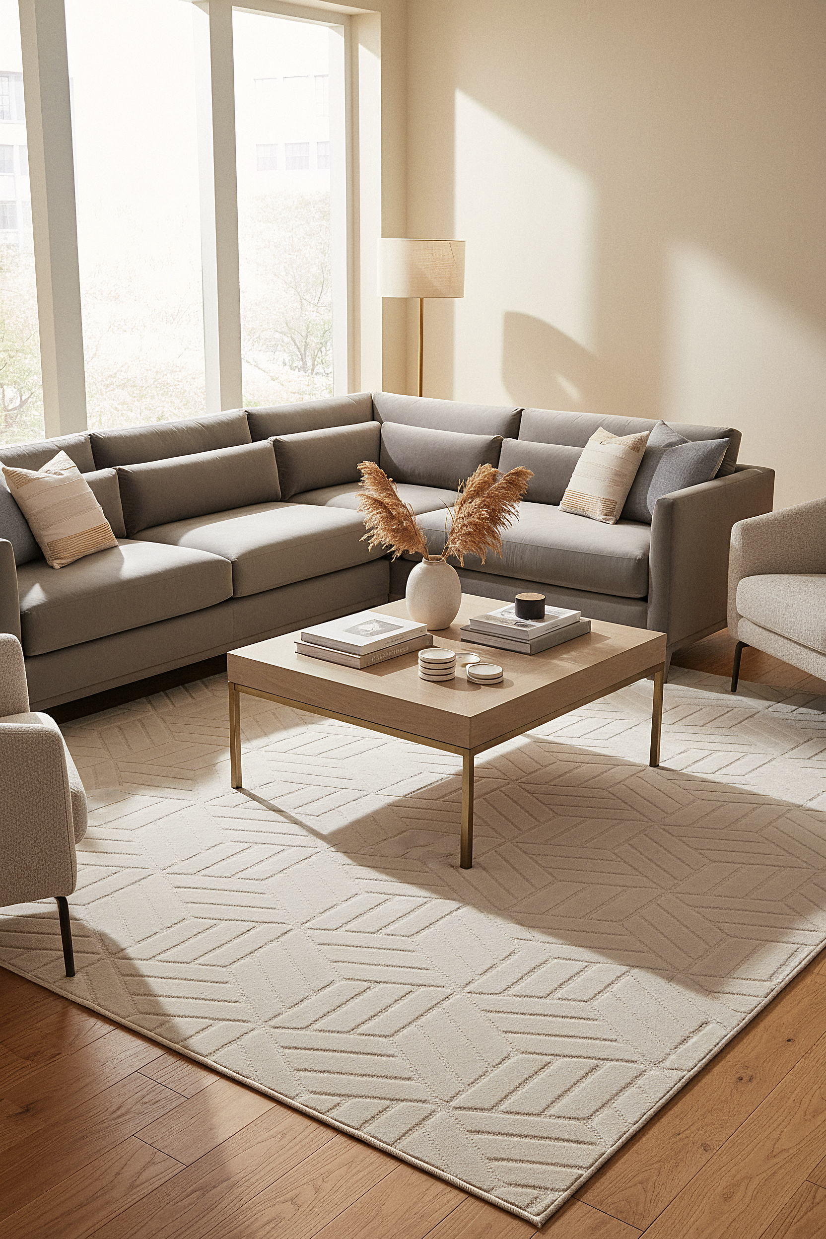 MİLAS T-LO67 BEJ Kabartmalı Modern Geometrik Desenli Salon Koridor Mutfak Halısı