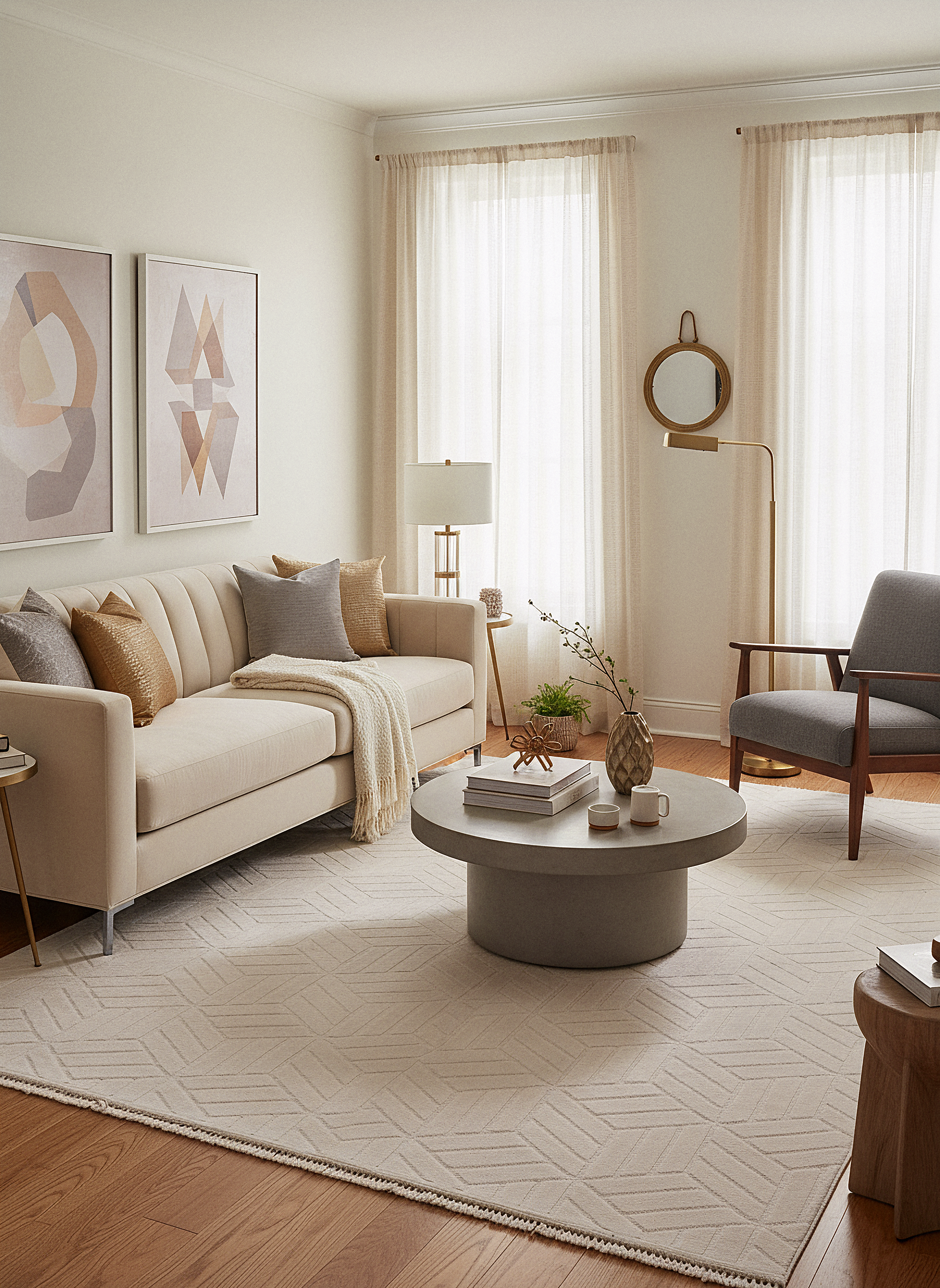 MİLAS T-LO67 BEJ Kabartmalı Modern Geometrik Desenli Salon Koridor Mutfak Halısı