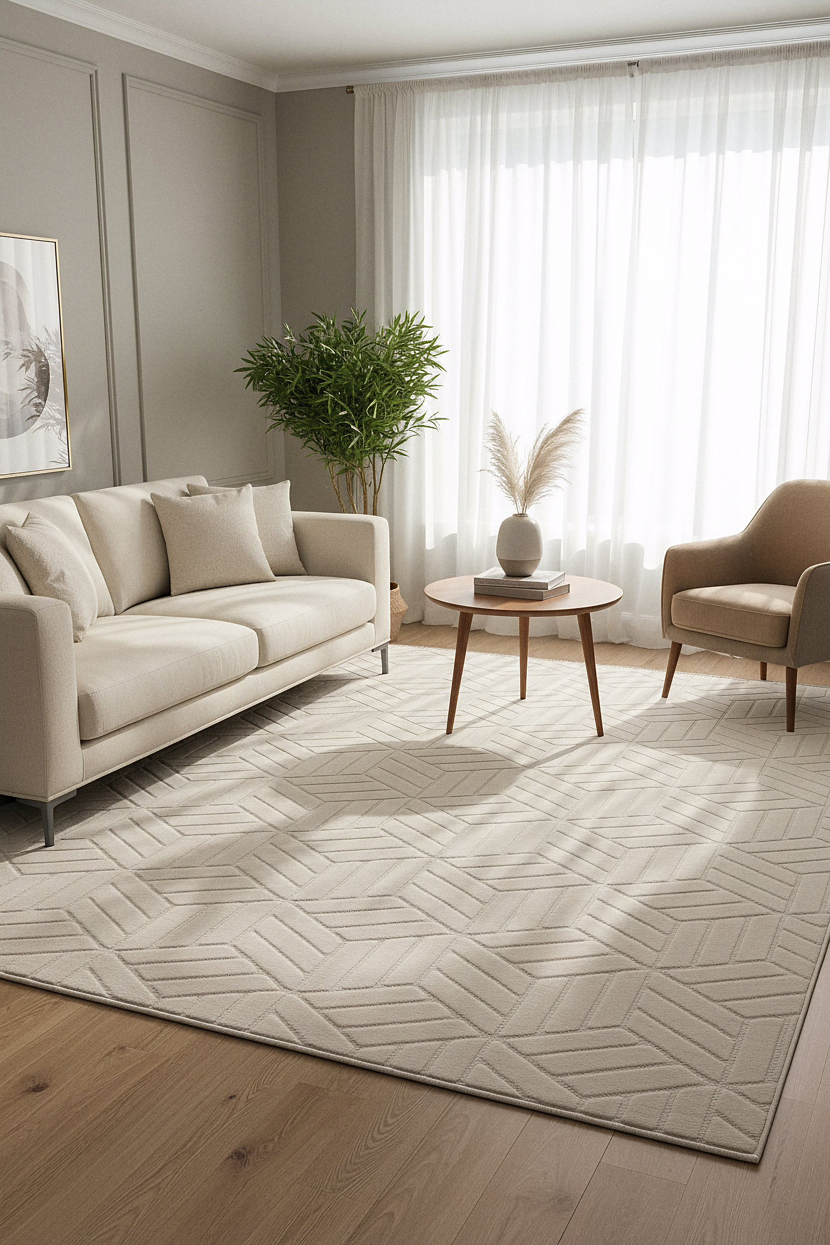 MİLAS T-LO67 BEJ Kabartmalı Modern Geometrik Desenli Salon Koridor Mutfak Halısı