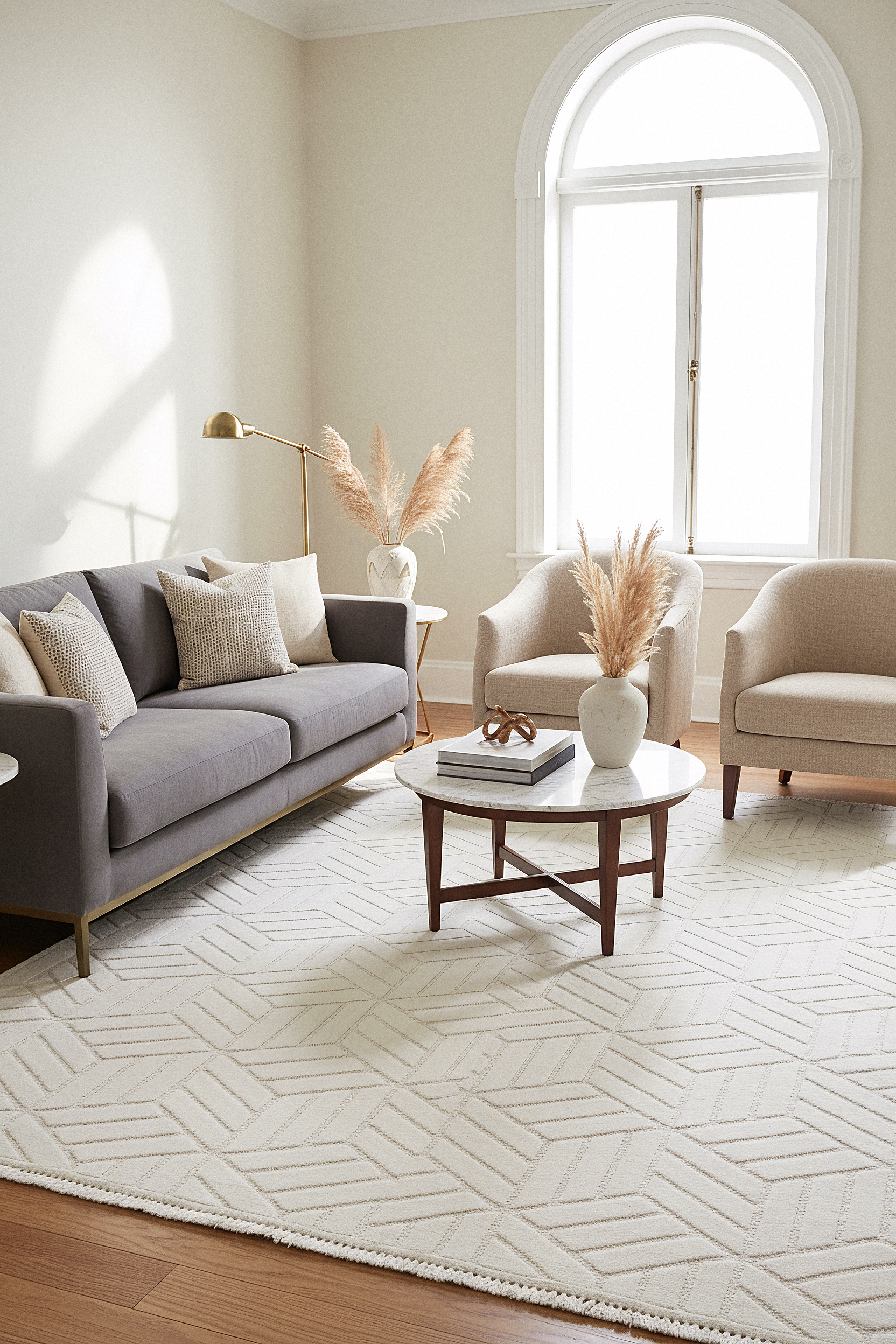 MİLAS T-LO67 KREM Kabartmalı Modern Geometrik Desenli Salon Koridor Mutfak Halısı