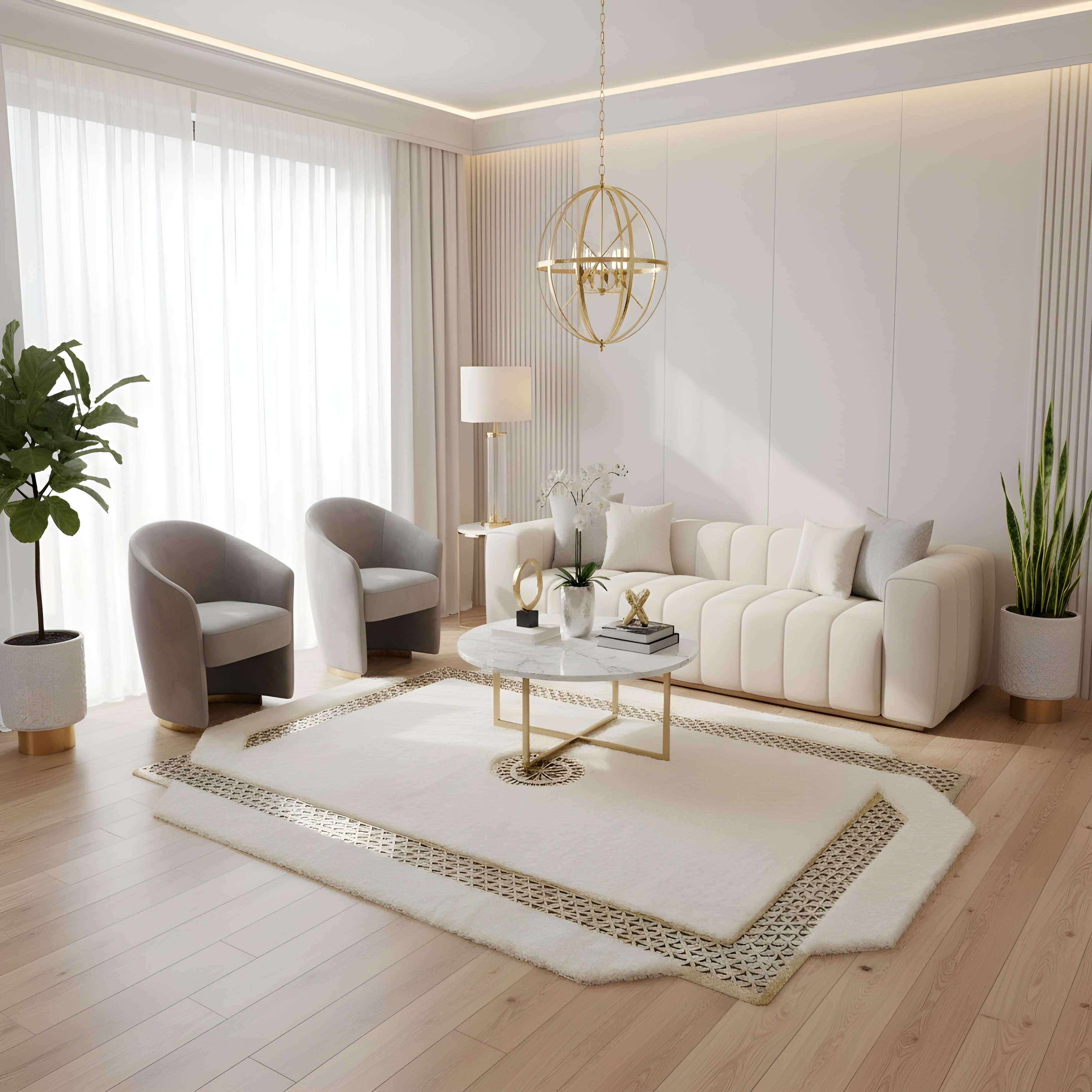 Royal Serisi Nadide - El İşçiliği ile Tavşan Post ve Varaklı Deri Dekoratif Halı