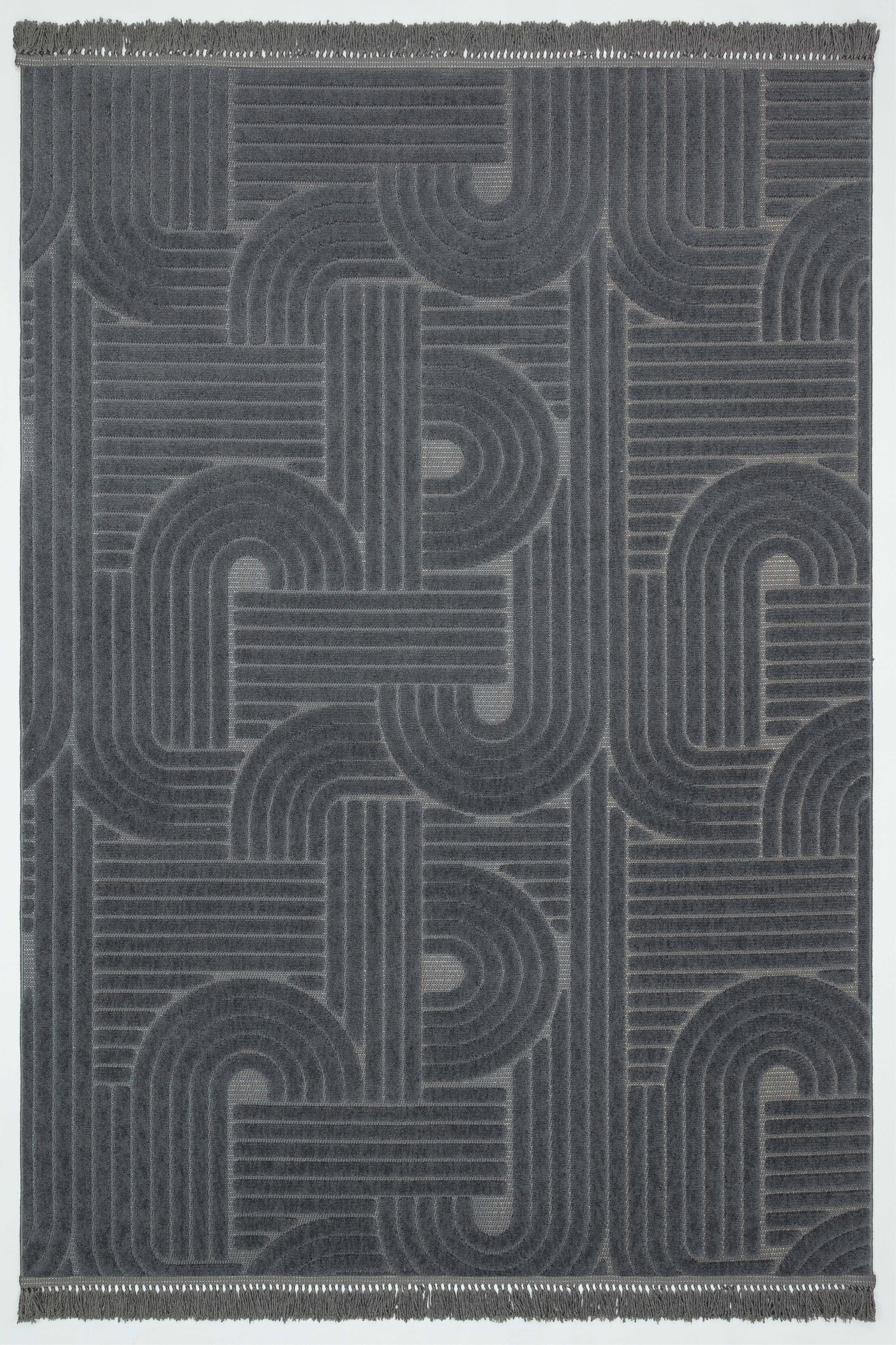 MİLAS C16 ANTRASİT Kabartmalı Modern Geometrik Desenli Salon Koridor Mutfak Halısı-KP