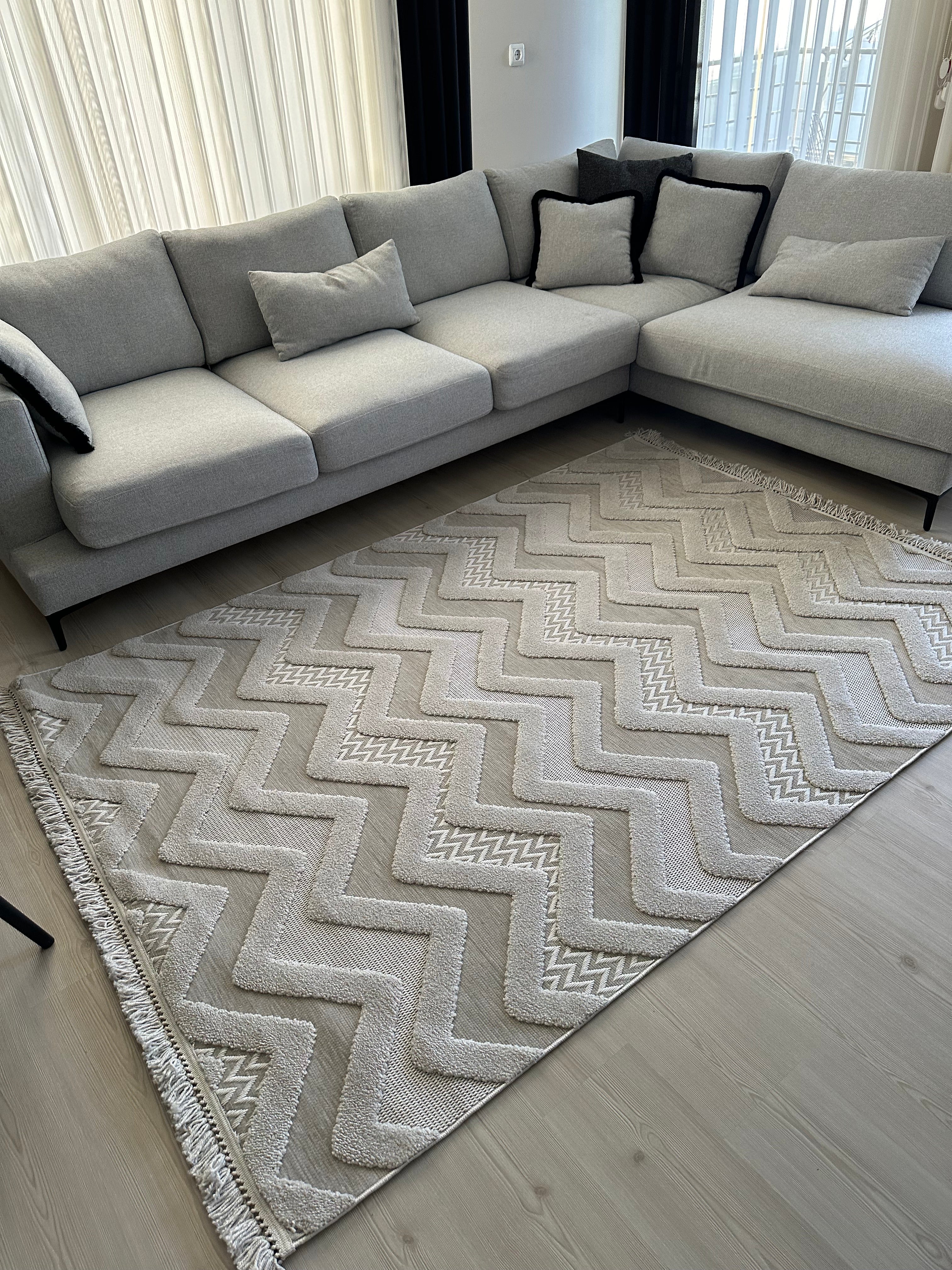 PALERMO L14 GRİ Modern Geometrik Desenli Salon Mutfak Koridor Halısı-KP