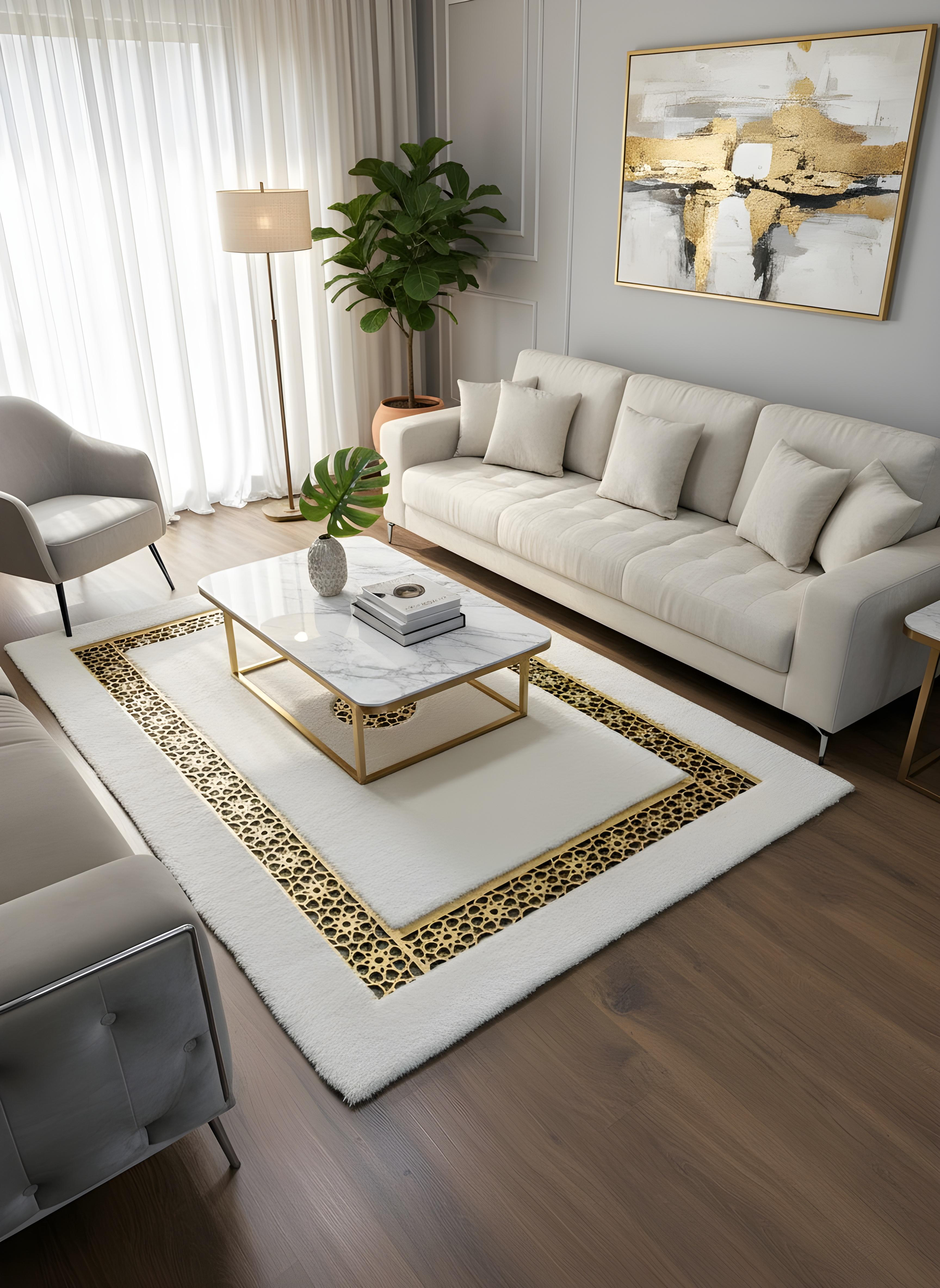 Royal Serisi Pırlanta - El İşçiliği ile Tavşan Post ve Varaklı Deri Dekoratif Halı