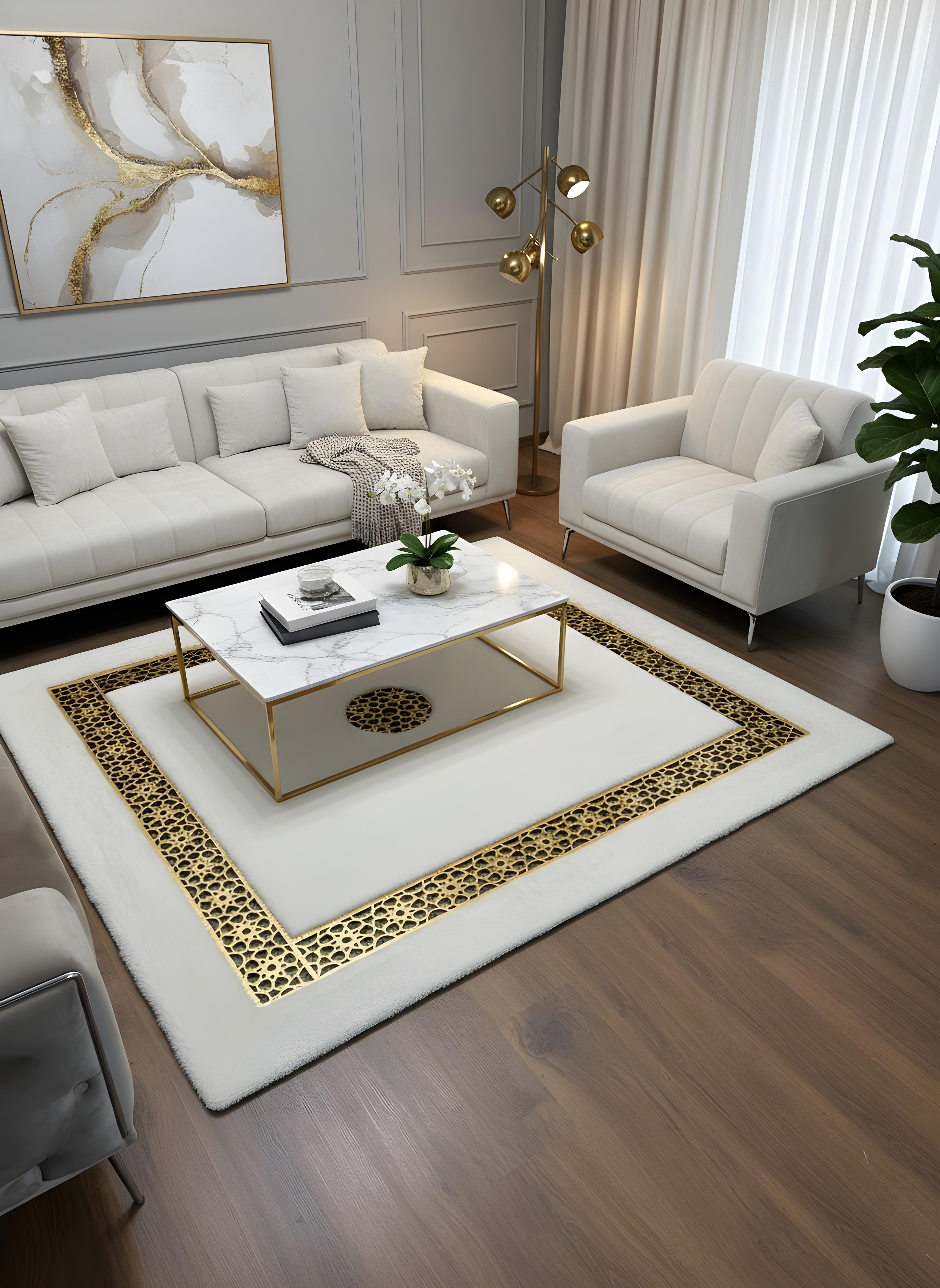 Royal Serisi Pırlanta - El İşçiliği ile Tavşan Post ve Varaklı Deri Dekoratif Halı