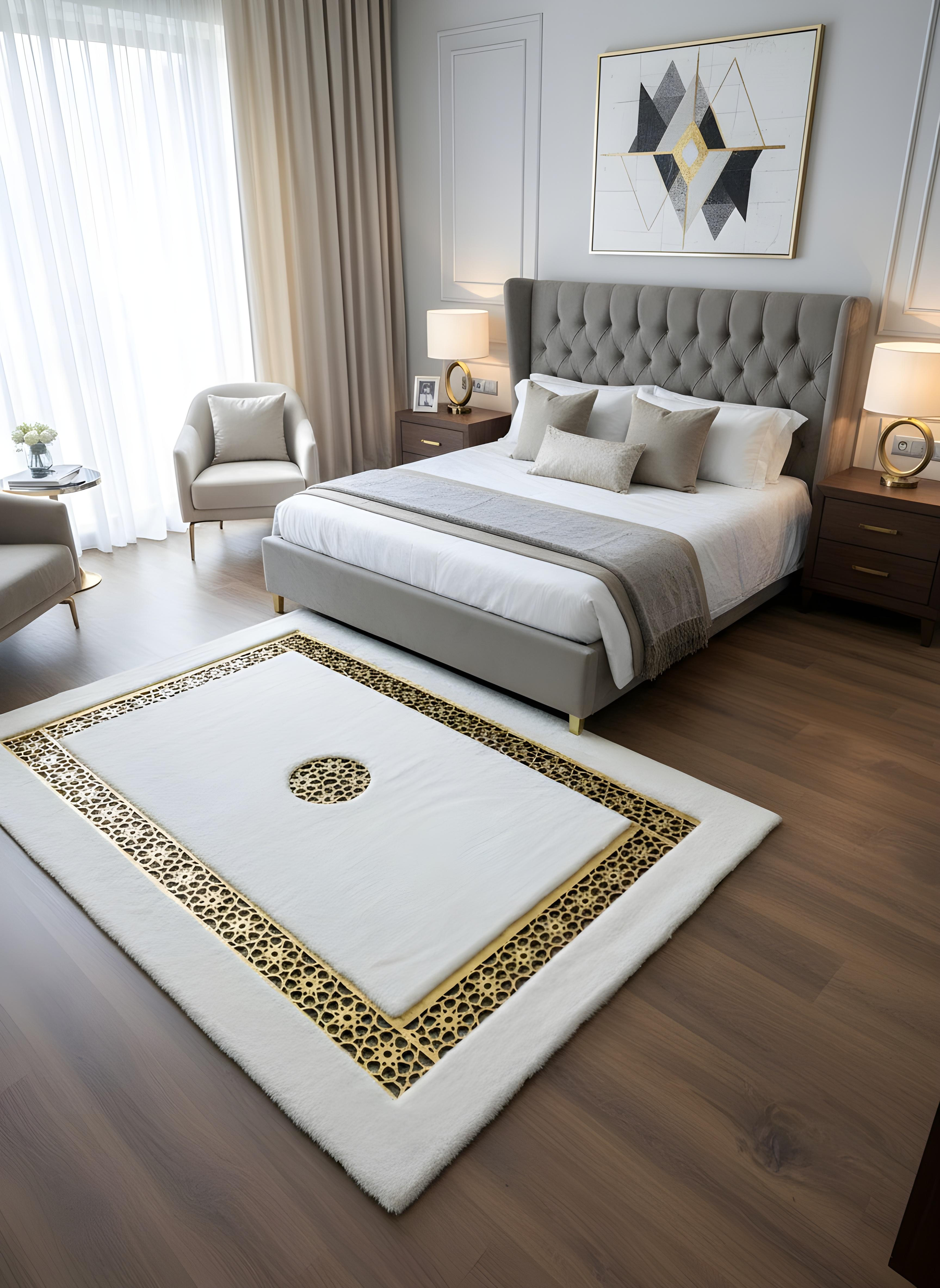 Royal Serisi Pırlanta - El İşçiliği ile Tavşan Post ve Varaklı Deri Dekoratif Halı