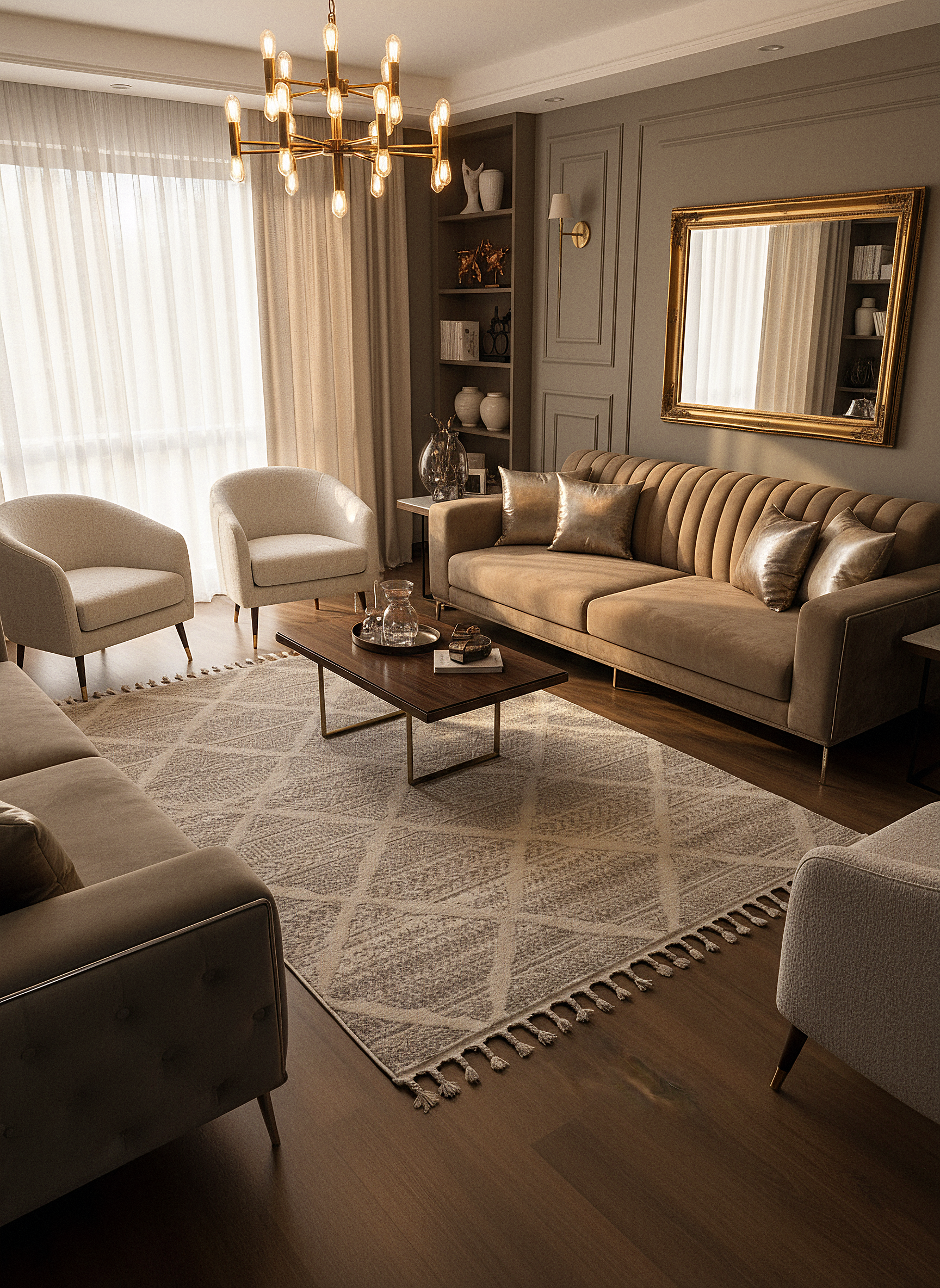 PALERMO A-10692 KREM KSık Dokuma Modern Geometrik Desenli Salon Koridor Mutfak Halısı
