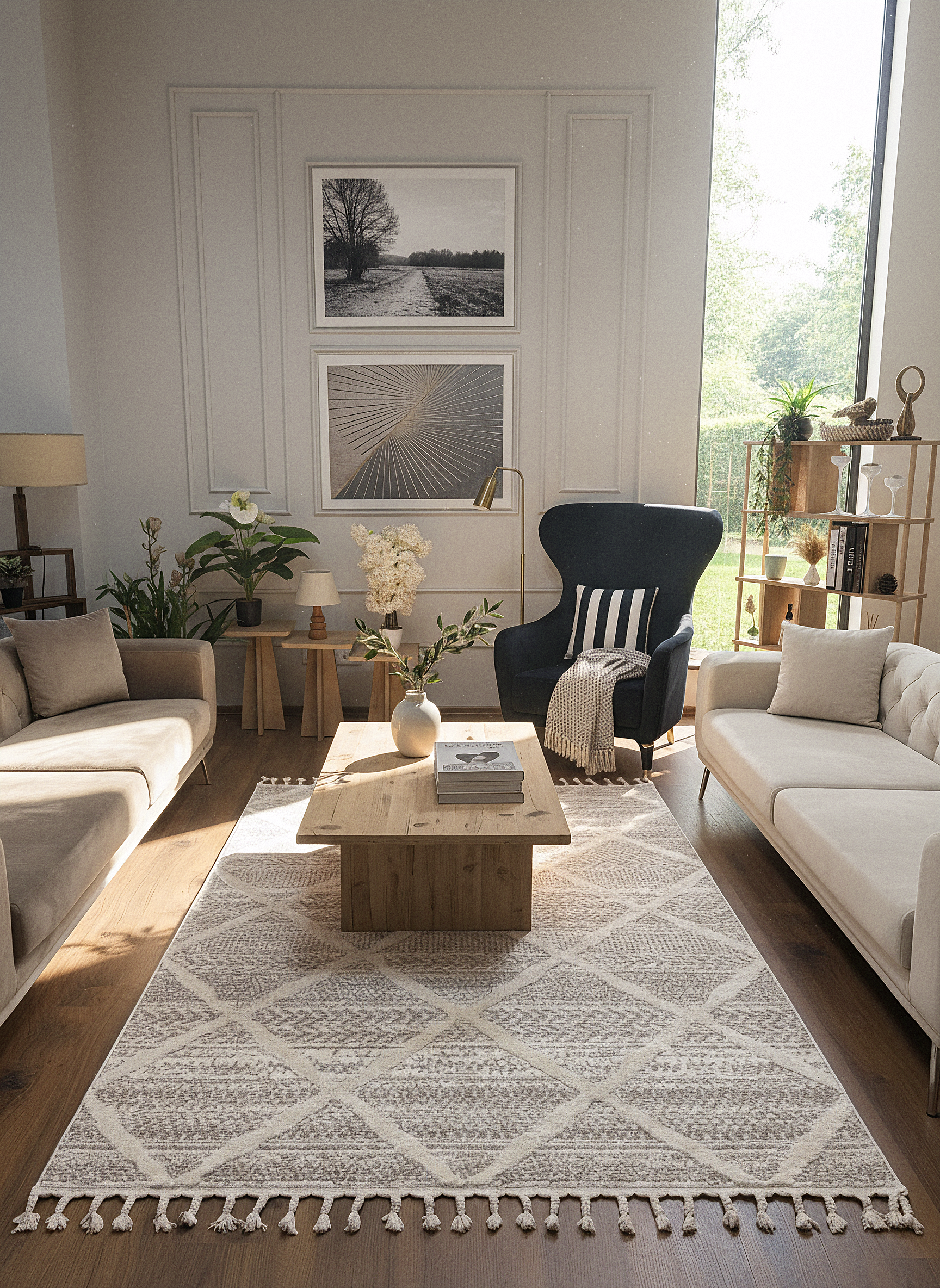 PALERMO A-10692 KREM KSık Dokuma Modern Geometrik Desenli Salon Koridor Mutfak Halısı