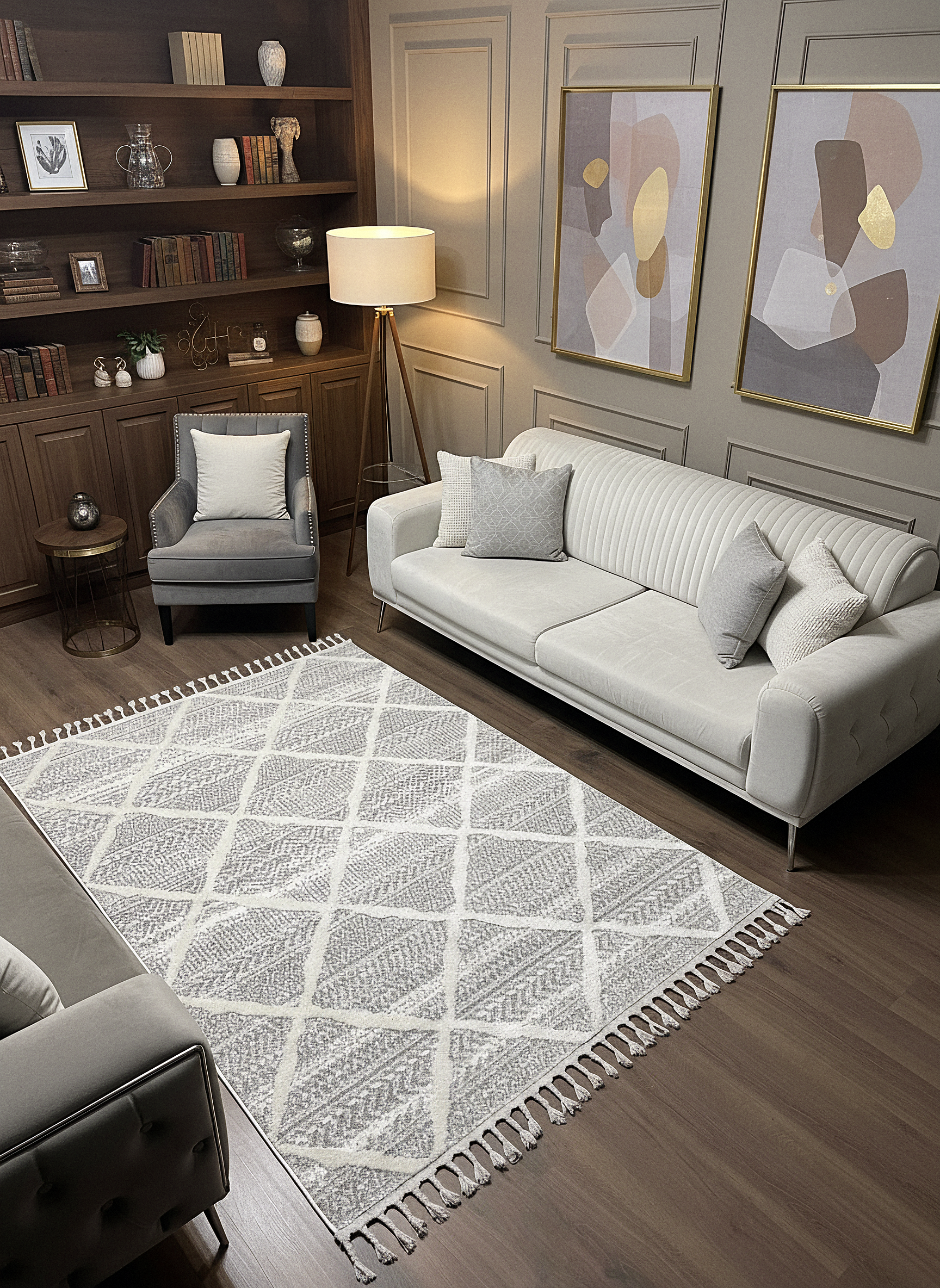 PALERMO A-10692 GRİ Sık Dokuma Modern Geometrik Desenli Salon Koridor Mutfak Halısı