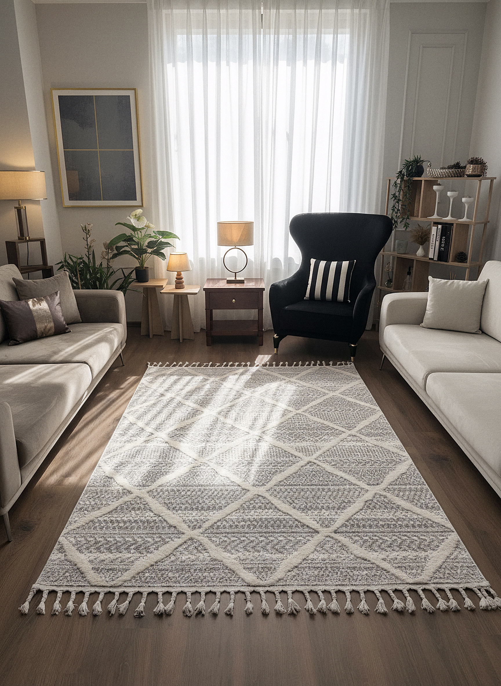 PALERMO A-10692 GRİ Sık Dokuma Modern Geometrik Desenli Salon Koridor Mutfak Halısı