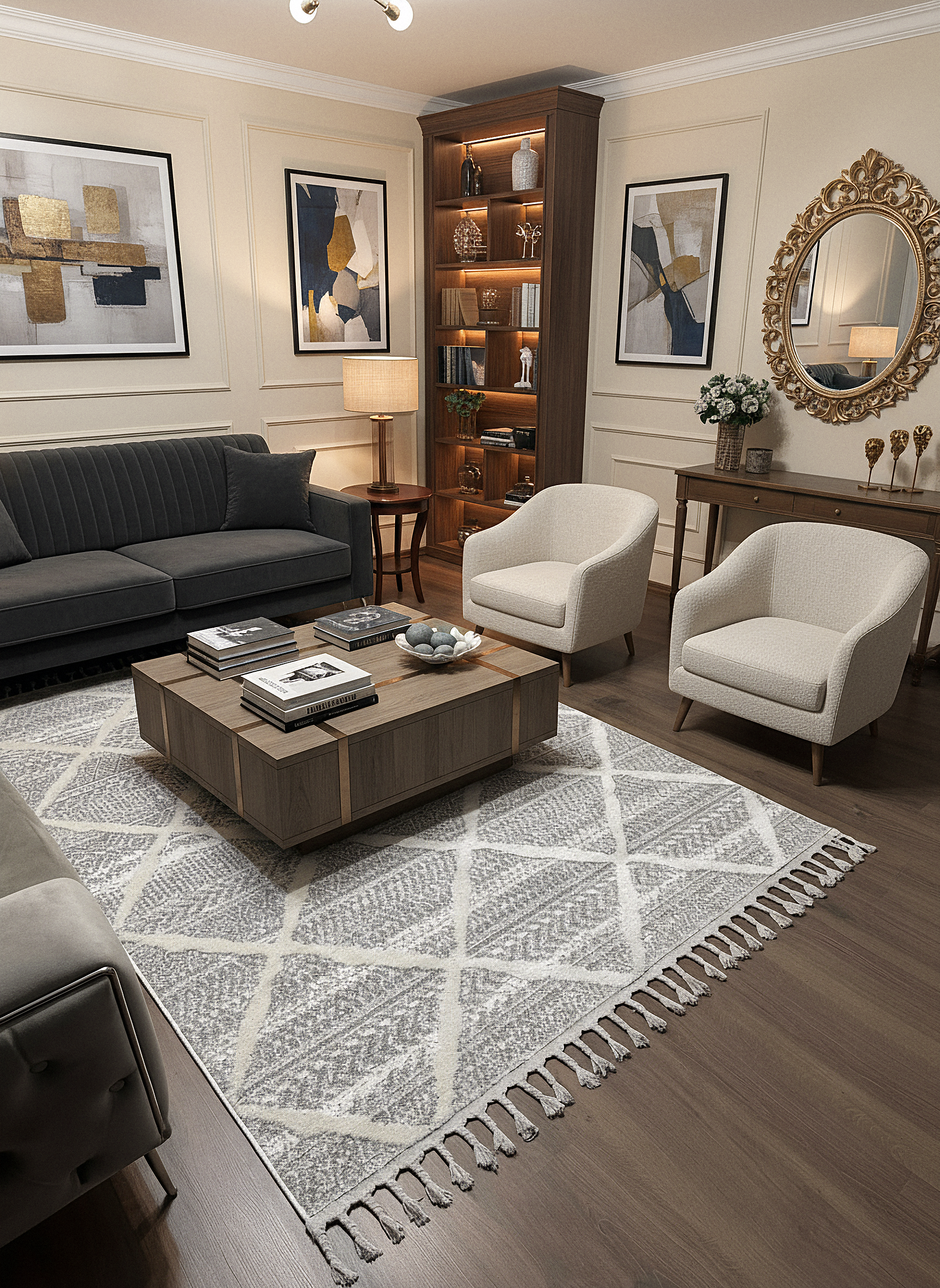 PALERMO A-10692 GRİ Sık Dokuma Modern Geometrik Desenli Salon Koridor Mutfak Halısı