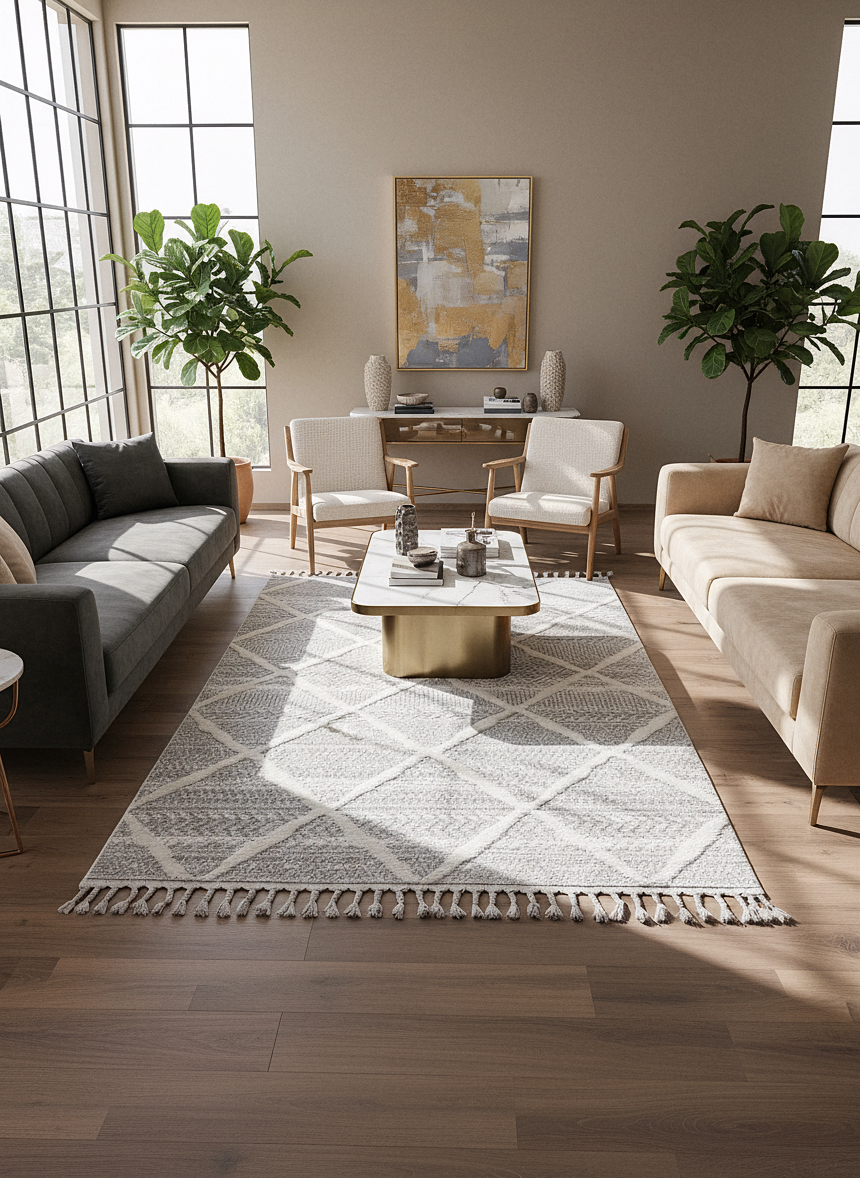 PALERMO A-10692 GRİ Sık Dokuma Modern Geometrik Desenli Salon Koridor Mutfak Halısı