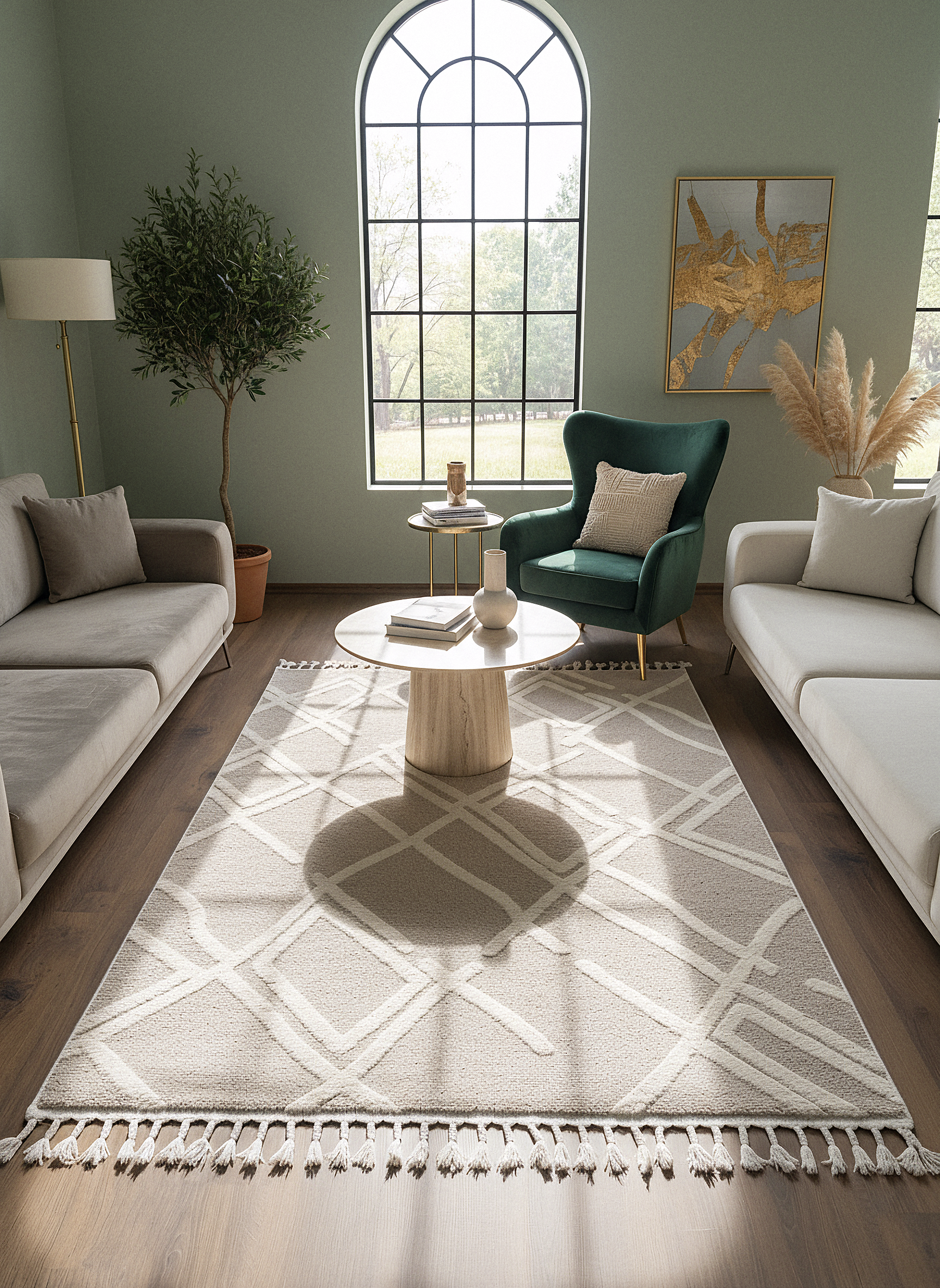 PALERMO A-11891 BEJ Sık Dokuma Modern Geometrik Desenli Salon Koridor Mutfak Halısı