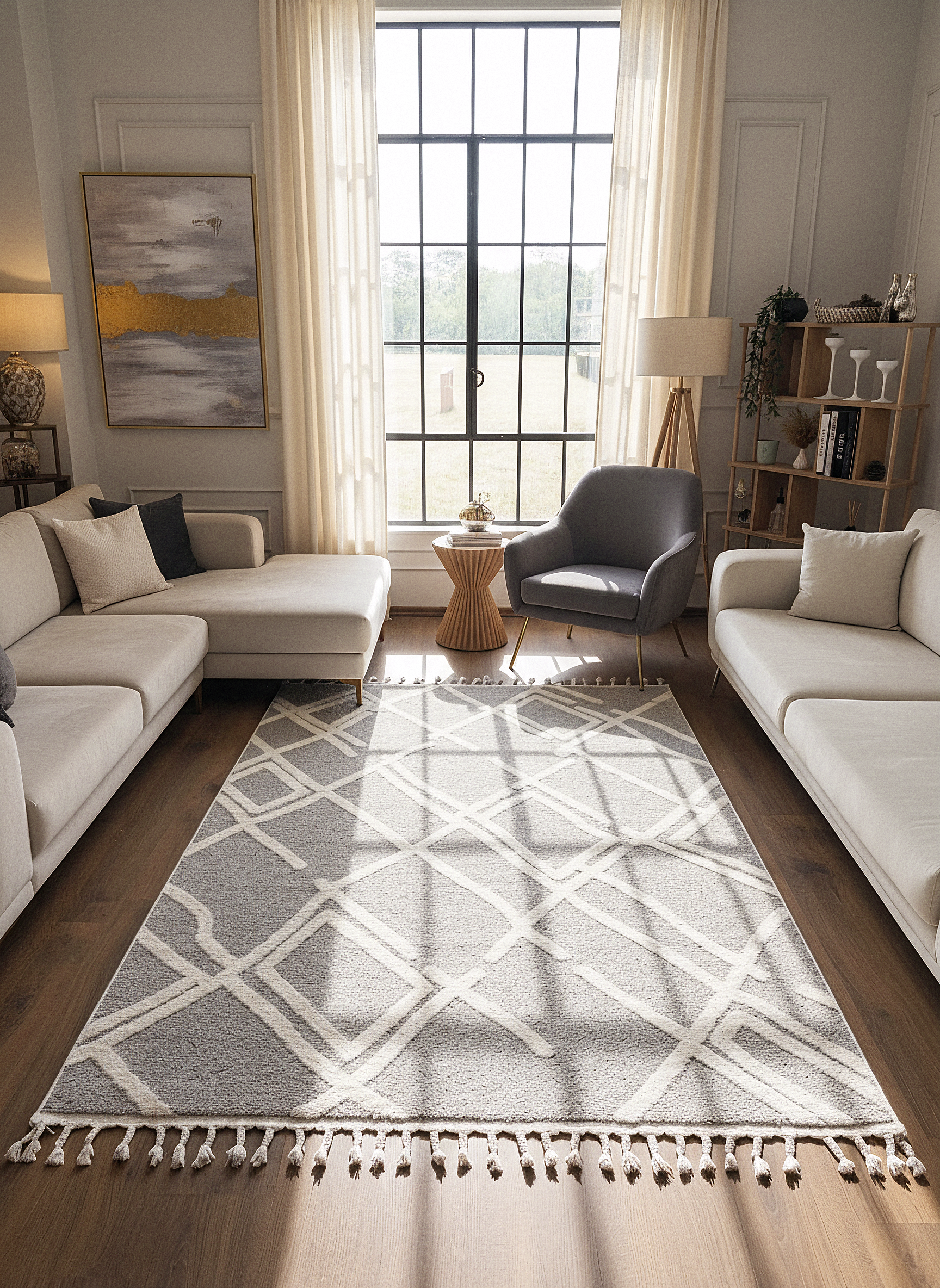 PALERMO A-11891 GRİ Sık Dokuma Modern Geometrik Desenli Salon Koridor Mutfak Halısı