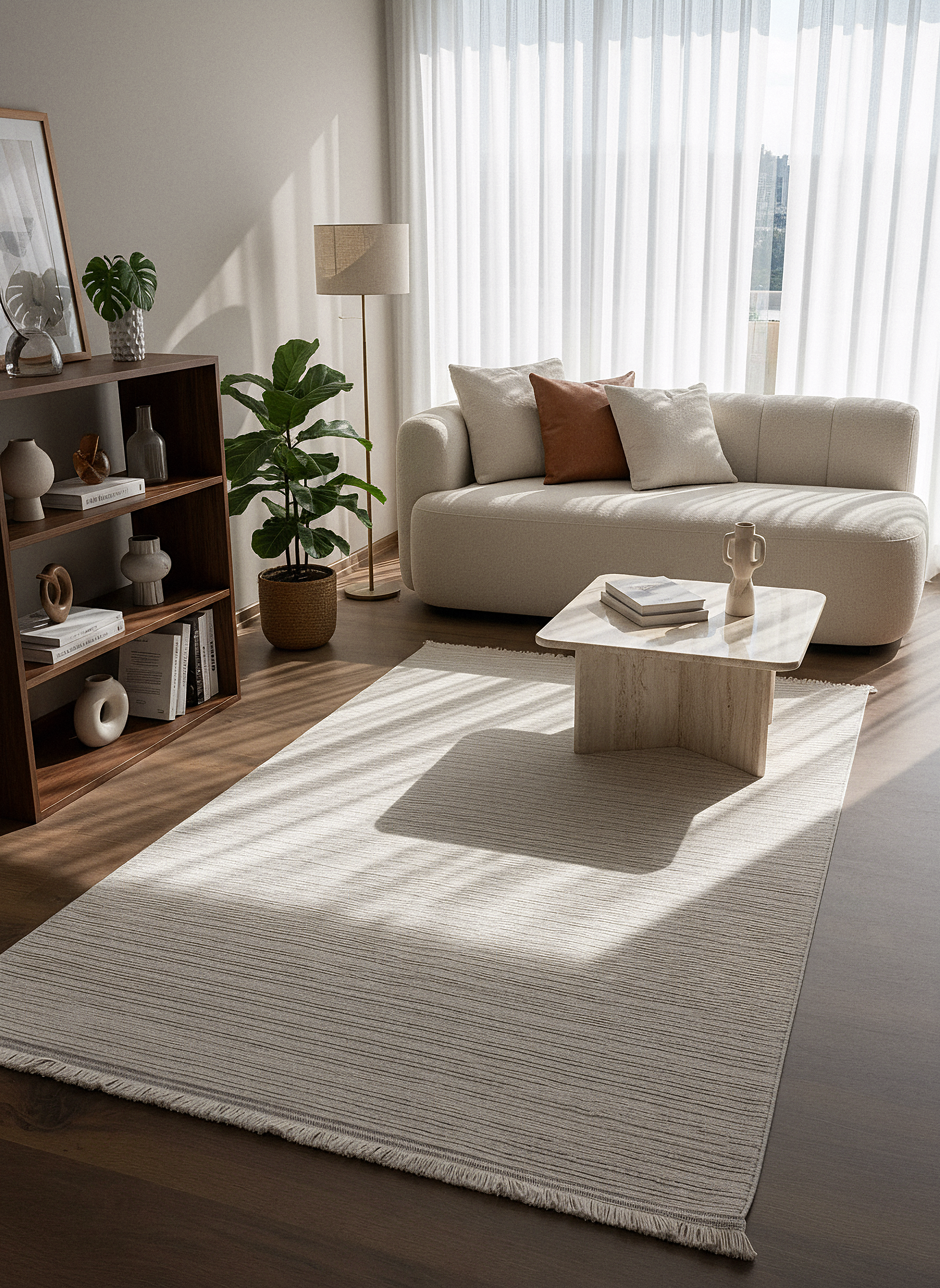 PALERMO C1-BEJ Sık Dokuma Modern Geometrik Desenli Salon Koridor Mutfak Halısı