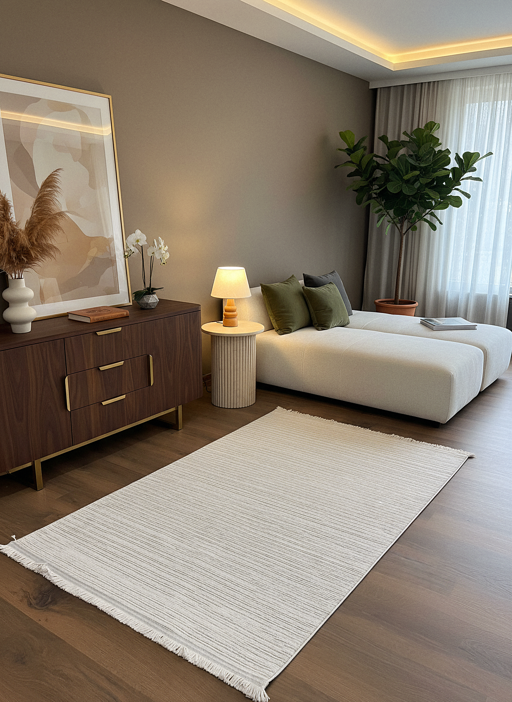 PALERMO C1-BEJ Sık Dokuma Modern Geometrik Desenli Salon Koridor Mutfak Halısı