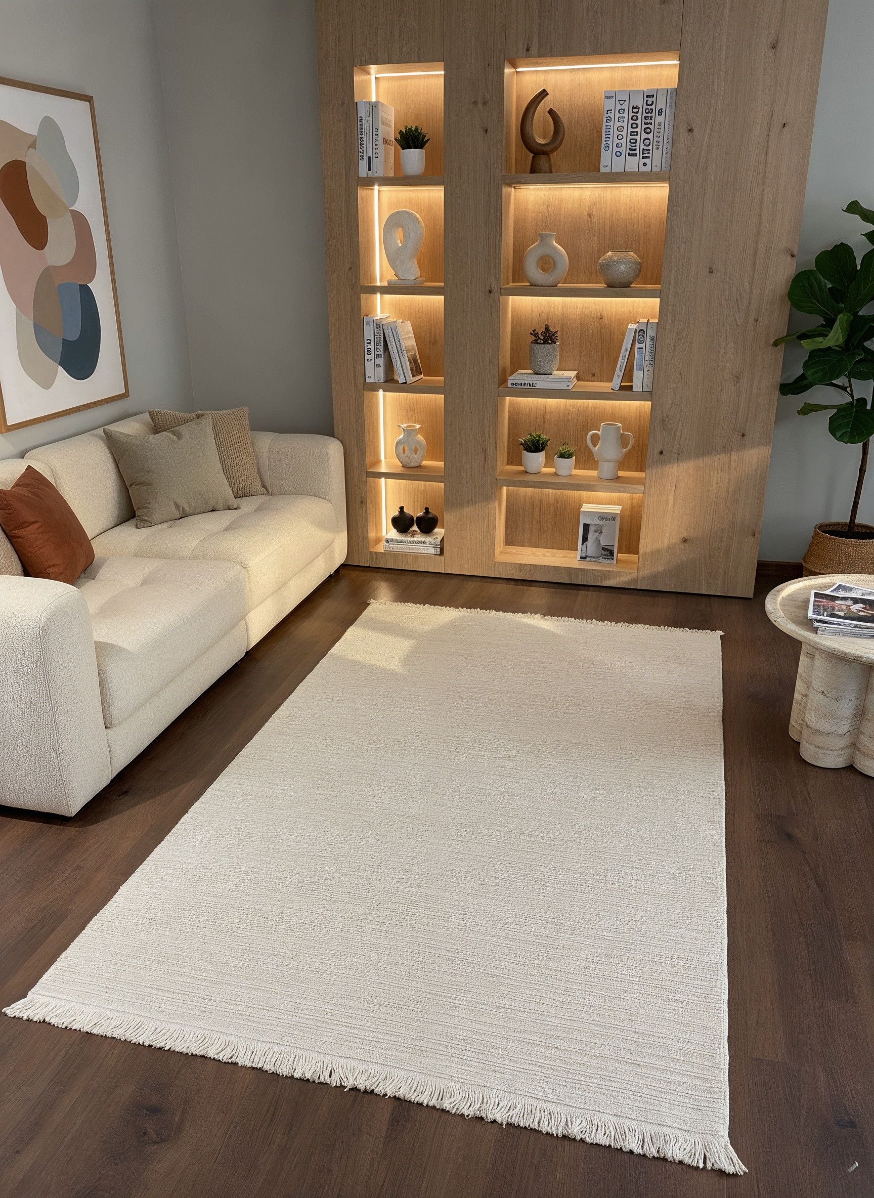 PALERMO C3-KREM Sık Dokuma Modern Geometrik Desenli Salon Koridor Mutfak Halısı
