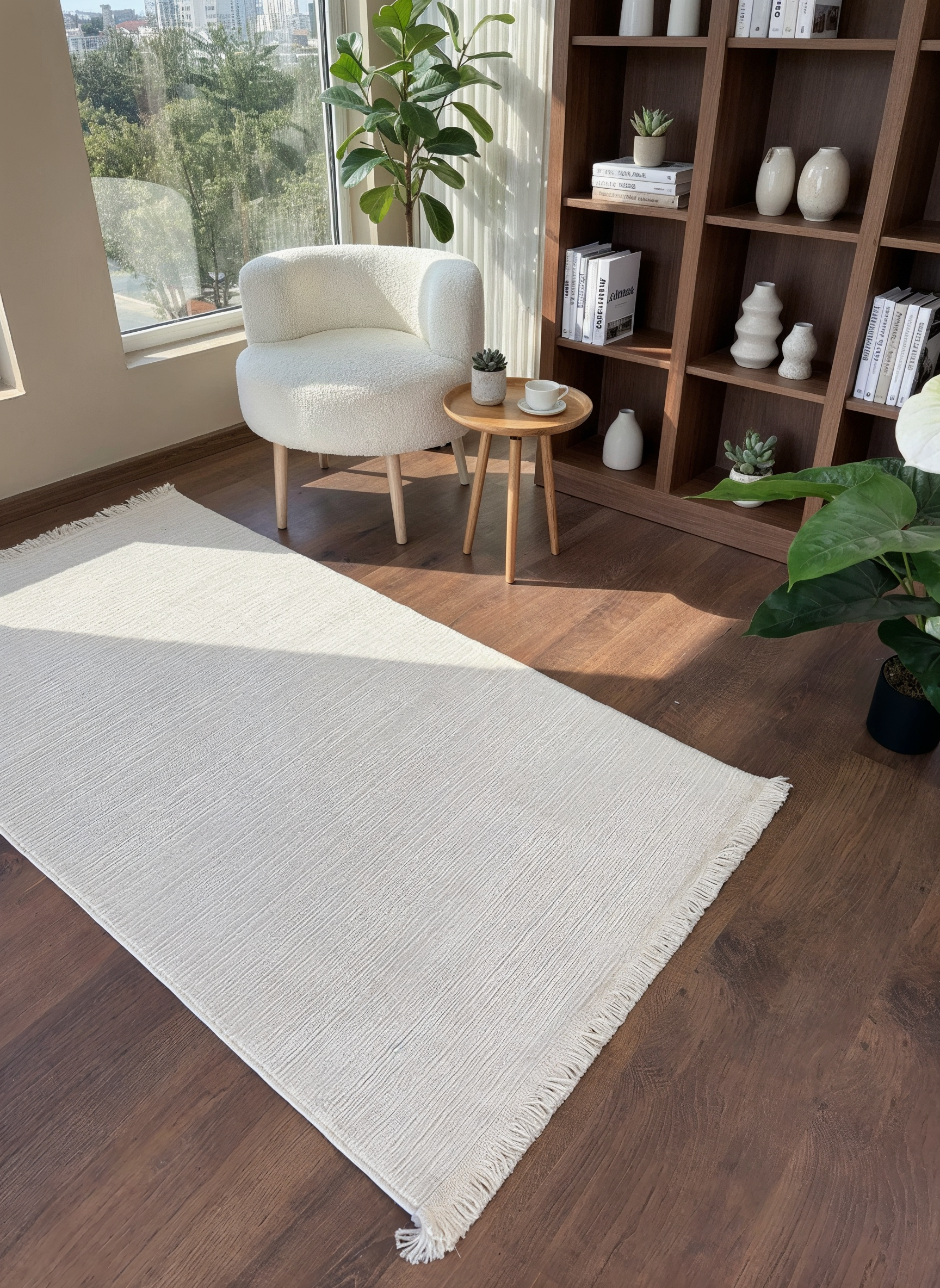 PALERMO C3-KREM Sık Dokuma Modern Geometrik Desenli Salon Koridor Mutfak Halısı