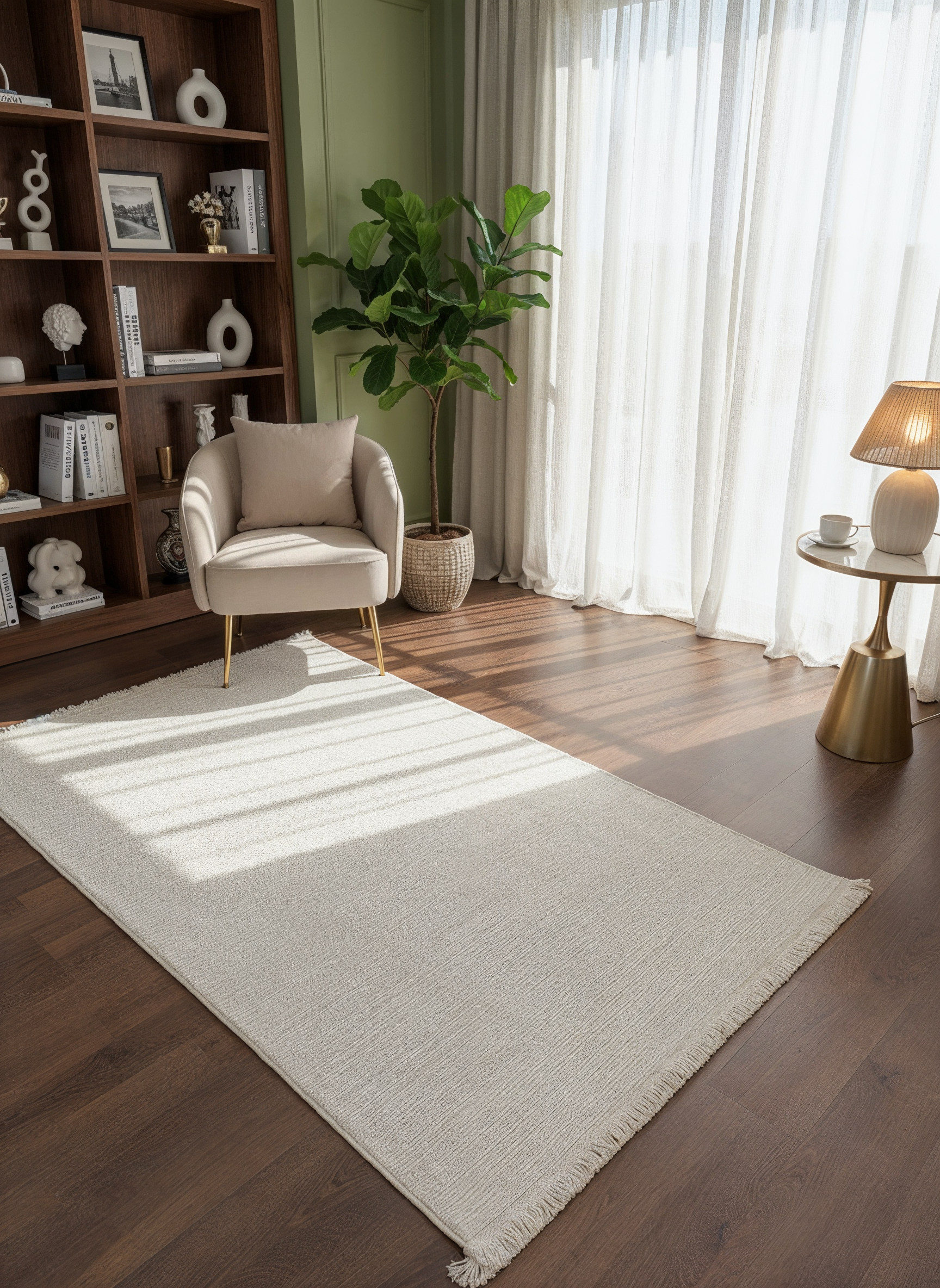 PALERMO C3-KREM Sık Dokuma Modern Geometrik Desenli Salon Koridor Mutfak Halısı