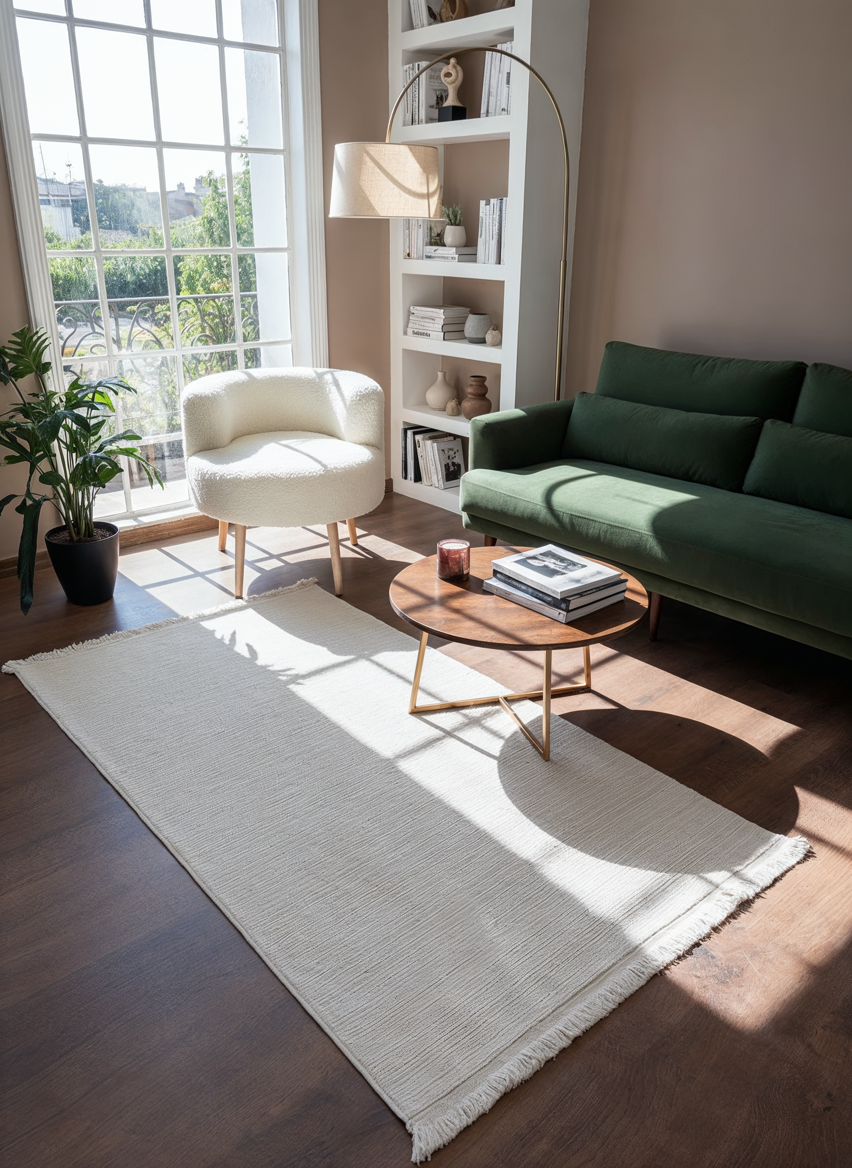 PALERMO C3-KREM Sık Dokuma Modern Geometrik Desenli Salon Koridor Mutfak Halısı