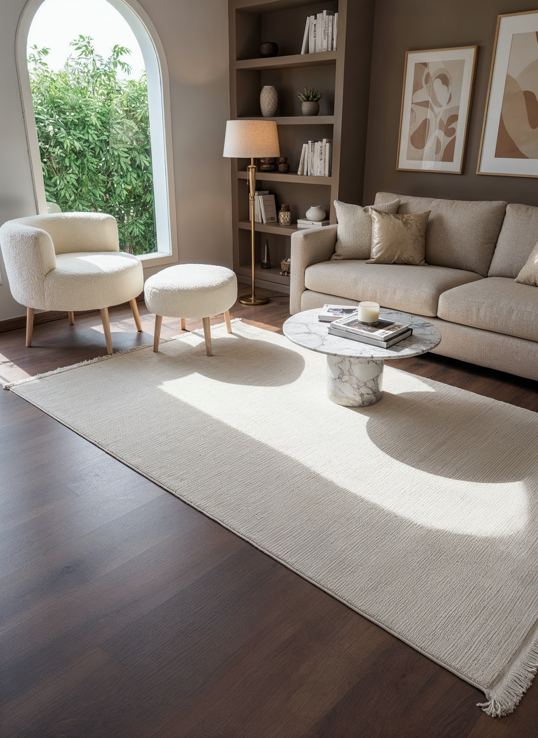 PALERMO C3-KREM Sık Dokuma Modern Geometrik Desenli Salon Koridor Mutfak Halısı