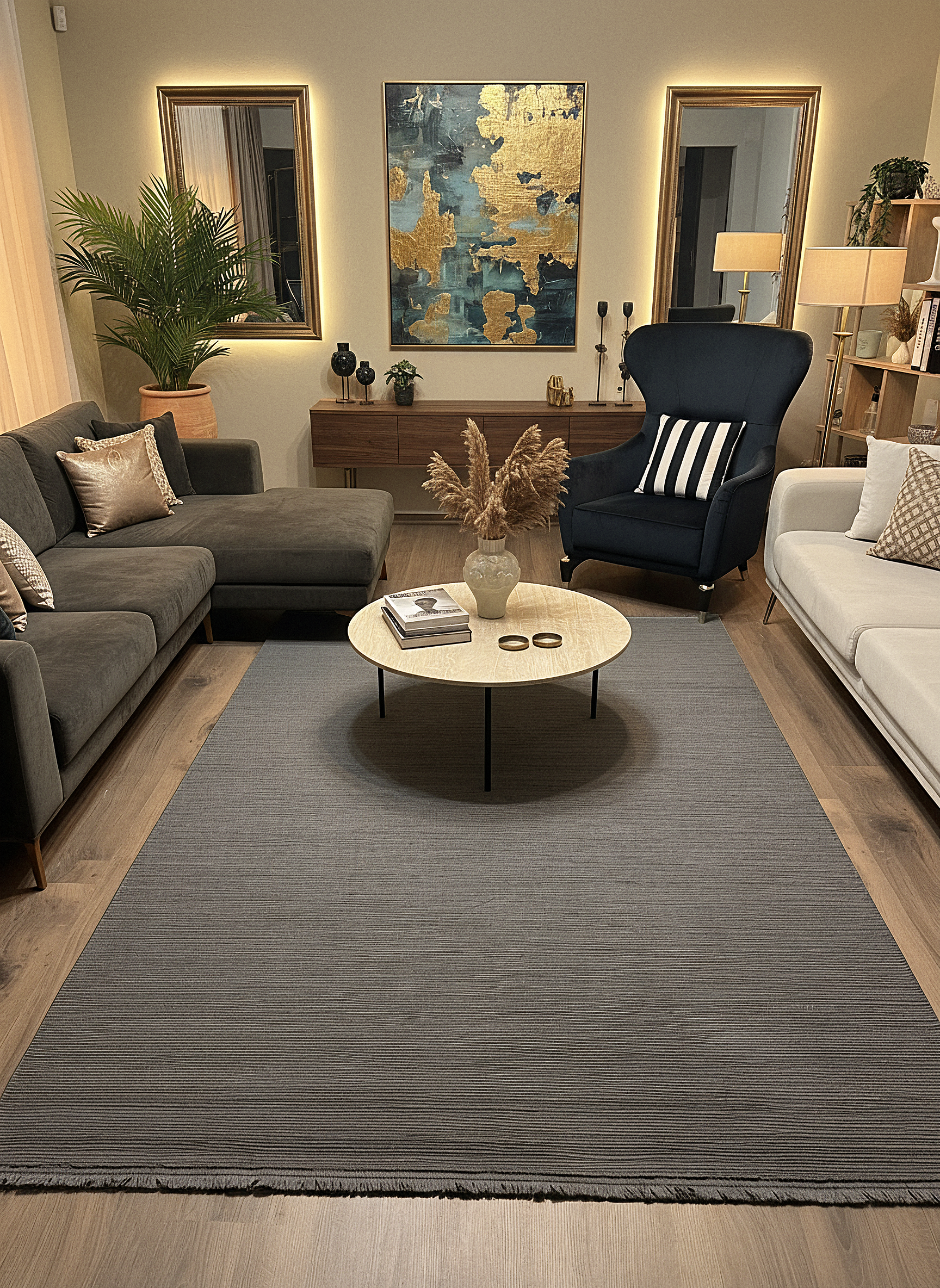 PALERMO C4-ANTRASİT Sık Dokuma Modern Geometrik Desenli Salon Koridor Mutfak Halısı