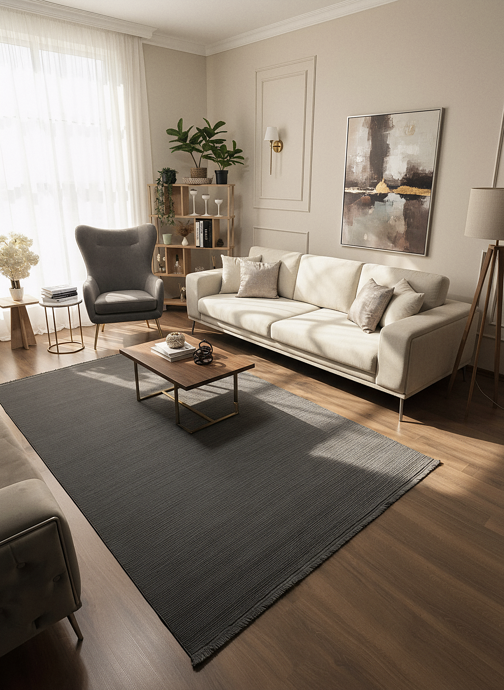 PALERMO C4-ANTRASİT Sık Dokuma Modern Geometrik Desenli Salon Koridor Mutfak Halısı