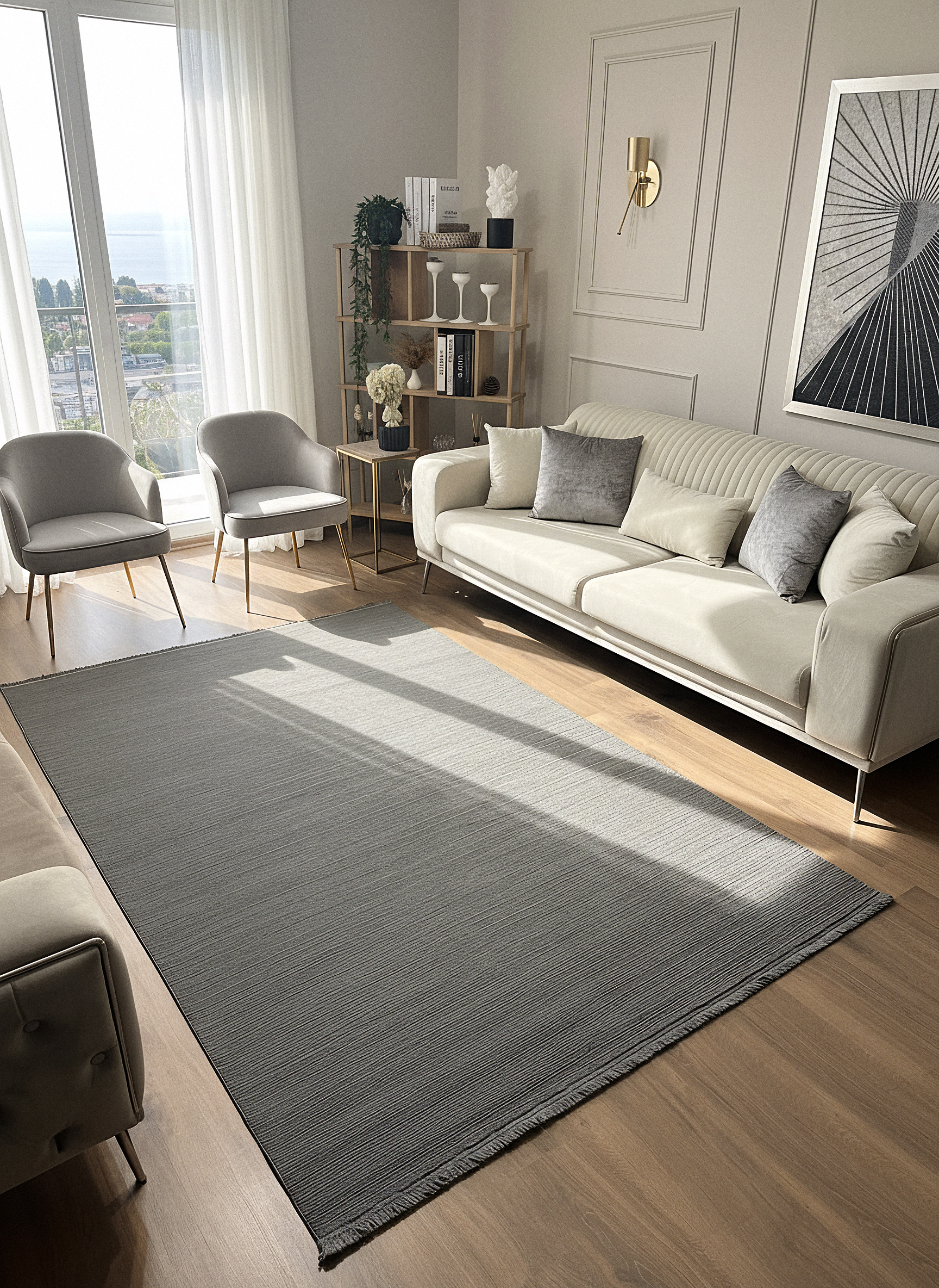 PALERMO C4-ANTRASİT Sık Dokuma Modern Geometrik Desenli Salon Koridor Mutfak Halısı