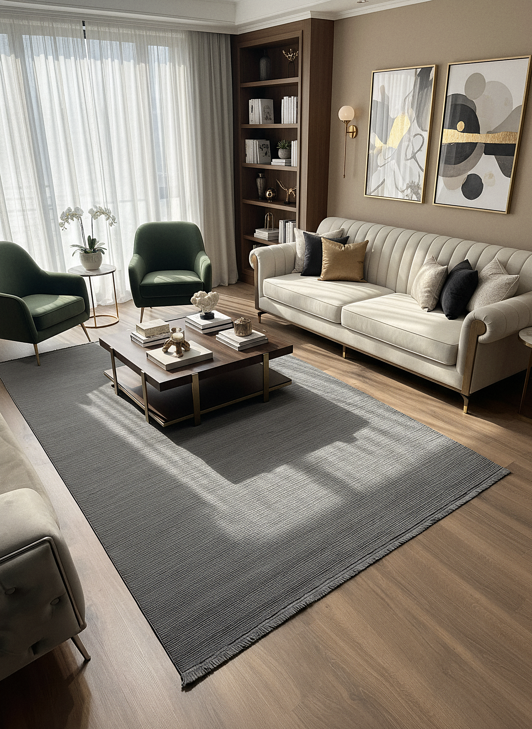 PALERMO C4-ANTRASİT Sık Dokuma Modern Geometrik Desenli Salon Koridor Mutfak Halısı