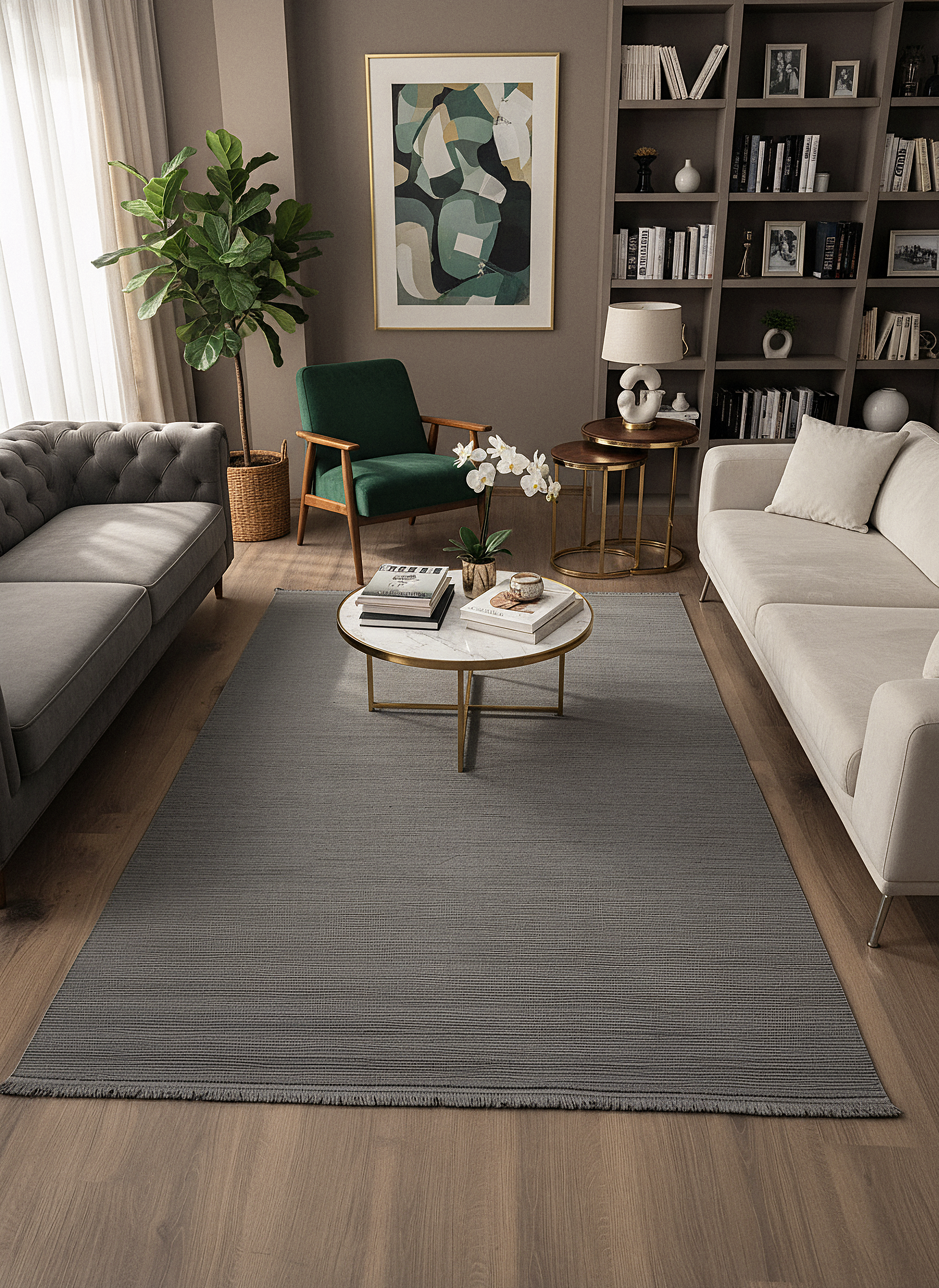 PALERMO C4-ANTRASİT Sık Dokuma Modern Geometrik Desenli Salon Koridor Mutfak Halısı