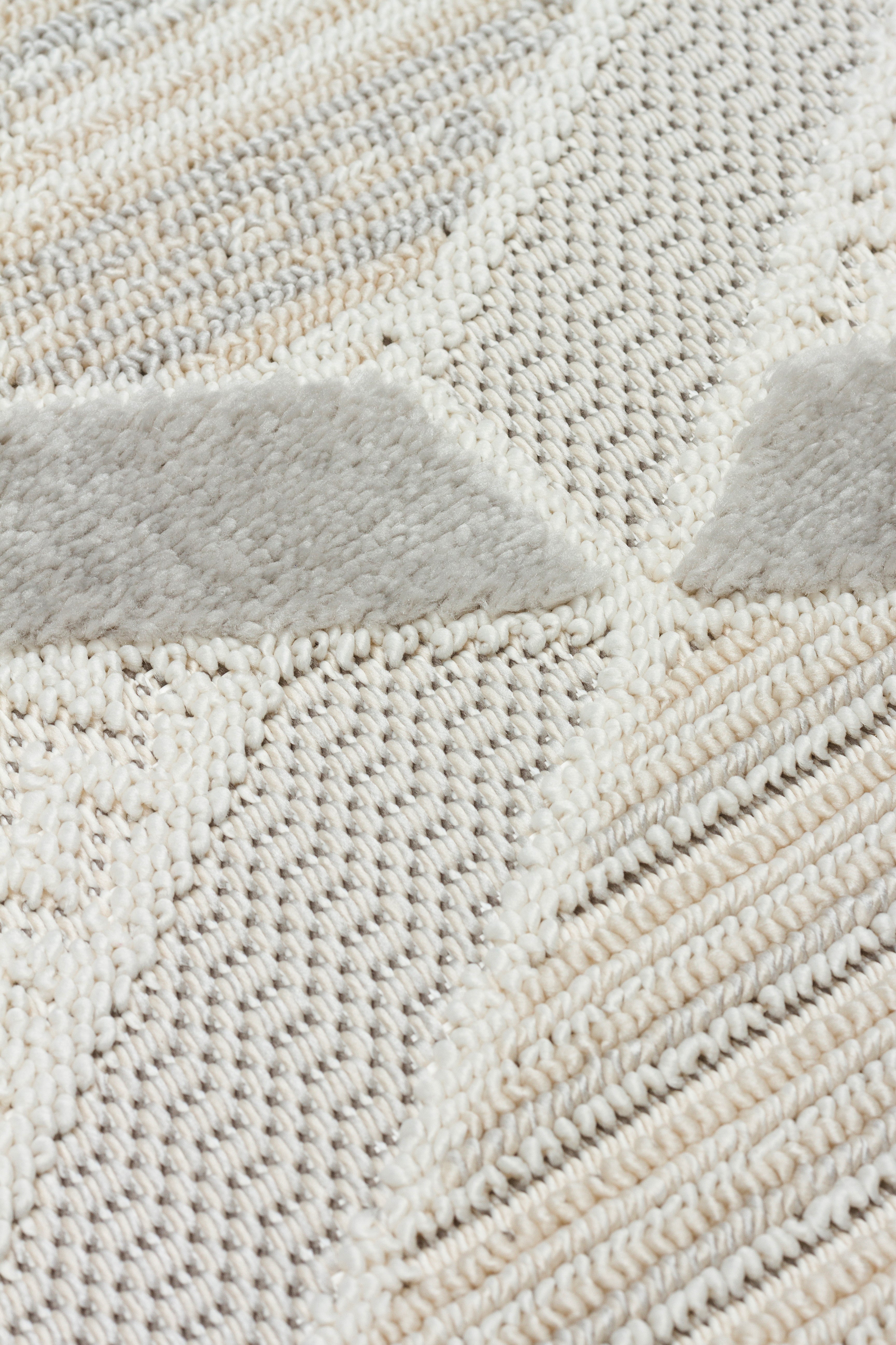İCON T-PE01-KREM Kabartmalı Modern Geometrik Desenli Salon Halısı