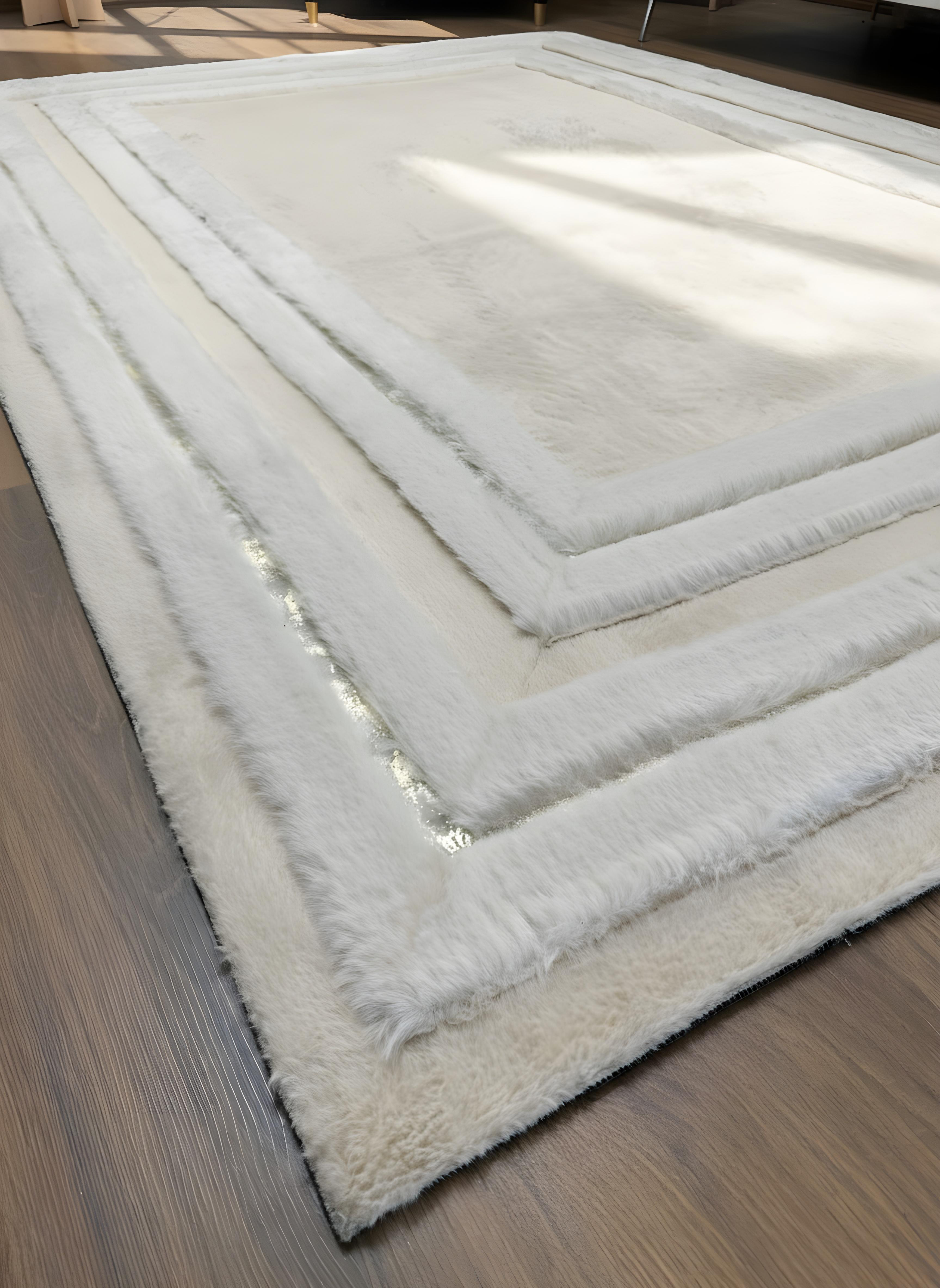 Royal Serisi Safir - El İşçiliği ile Tavşan Post ve Varaklı Deri Dekoratif Halı