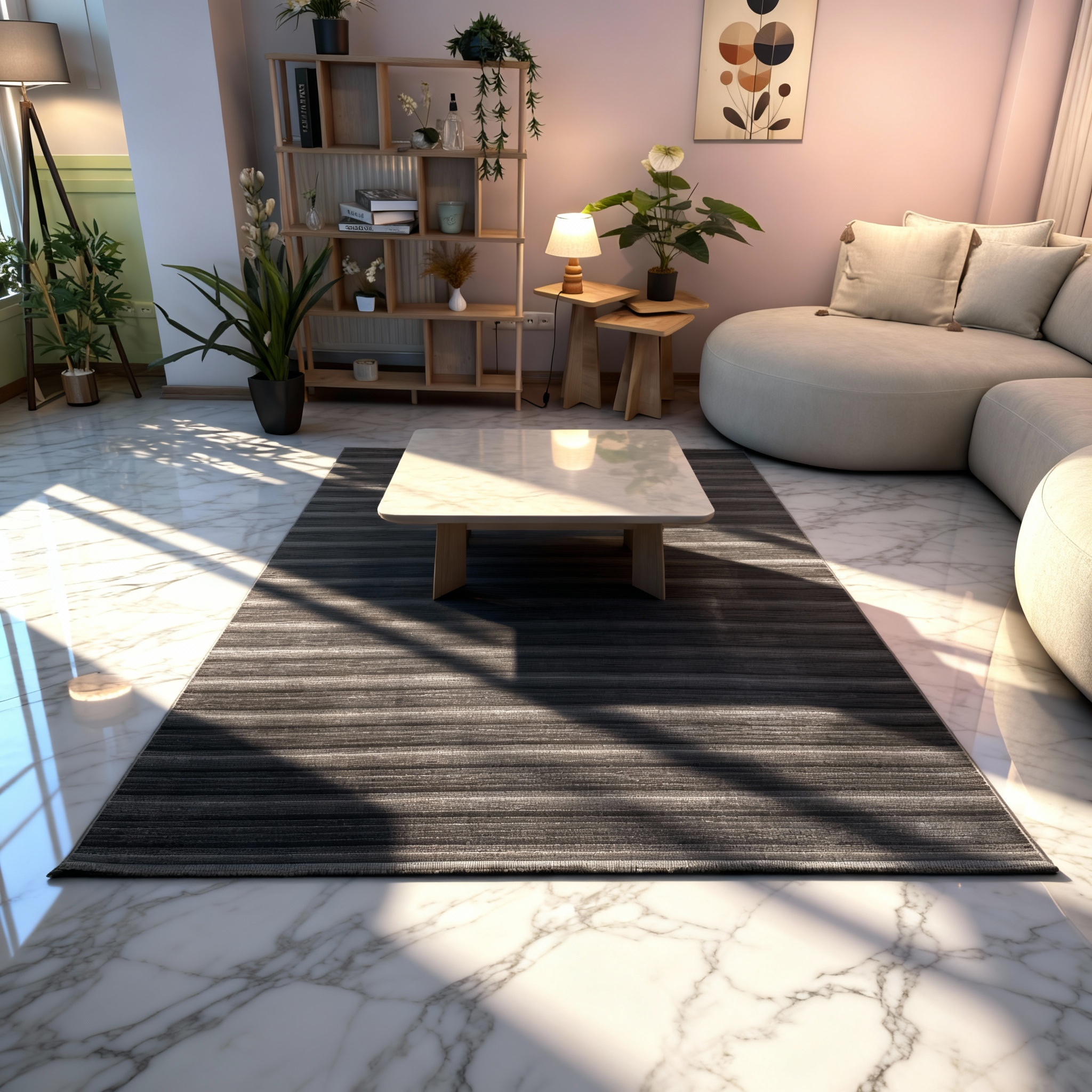 ŞÖNİL İNKA-ANTRASİT Makinede Yıkanabilir İskandinav Desenli Salon Koridor Mutfak Şönil Dokuma Halı
