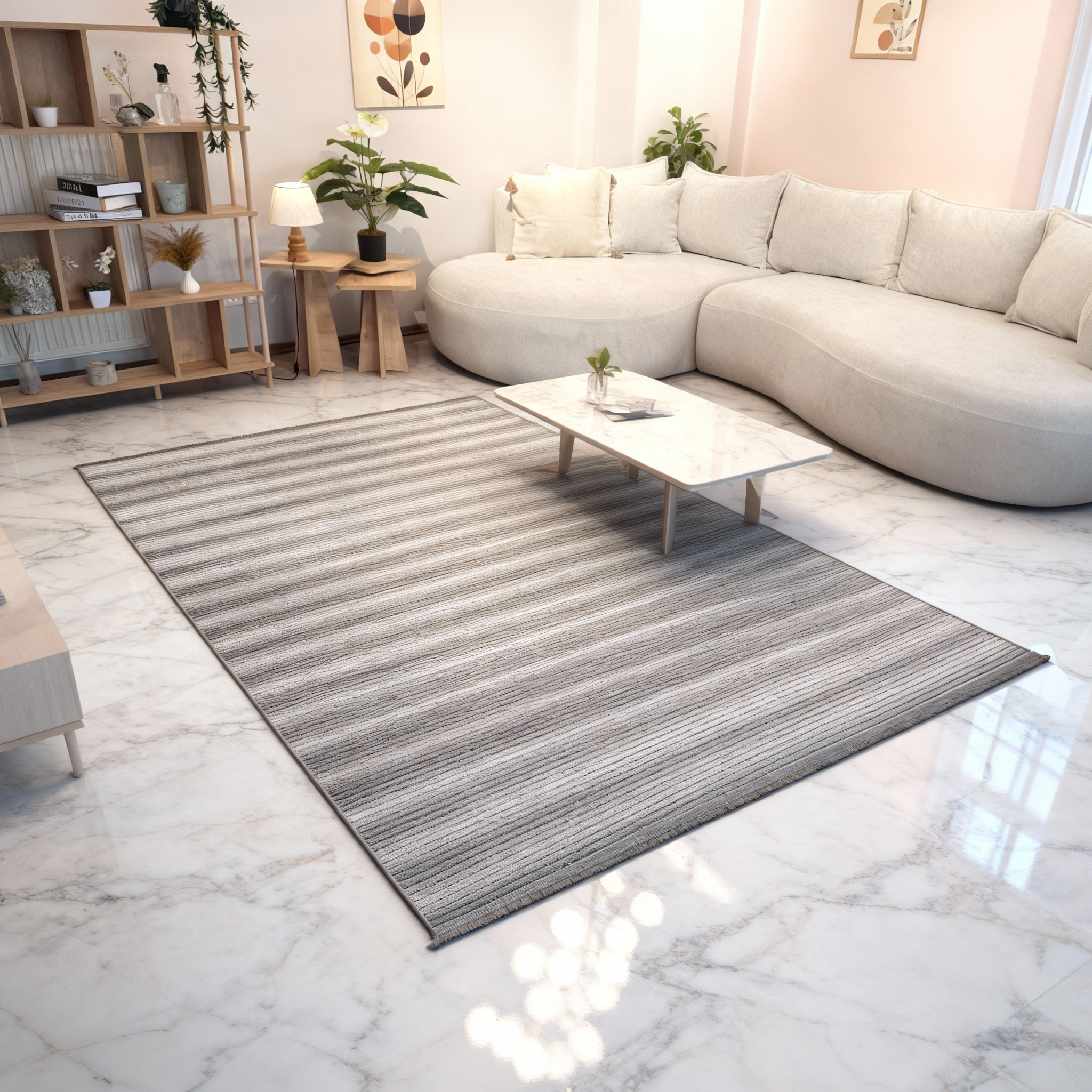 ŞÖNİL İNKA-GRİ Makinede Yıkanabilir İskandinav Desenli Salon Koridor Mutfak Şönil Dokuma Halı