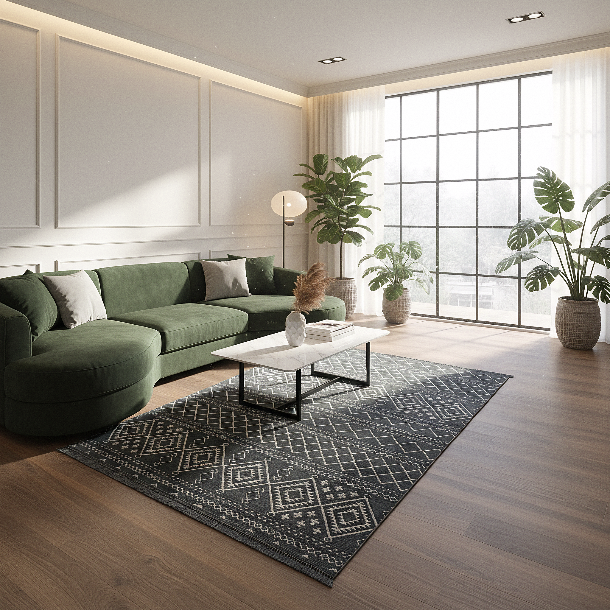 ŞÖNİL KAPADOKYA-ANTRASİT Makinede Yıkanabilir İskandinav Desenli Salon Koridor Mutfak Şönil Dokuma Halı