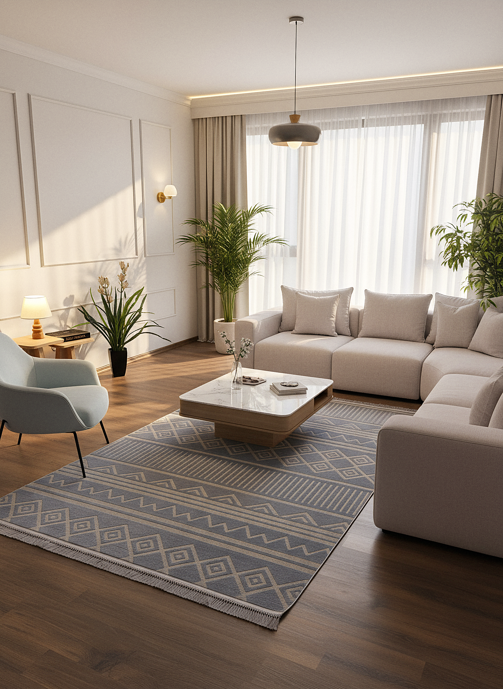 ŞÖNİL KAPADOKYA-GRİ Makinede Yıkanabilir İskandinav Desenli Salon Koridor Mutfak Şönil Dokuma Halı