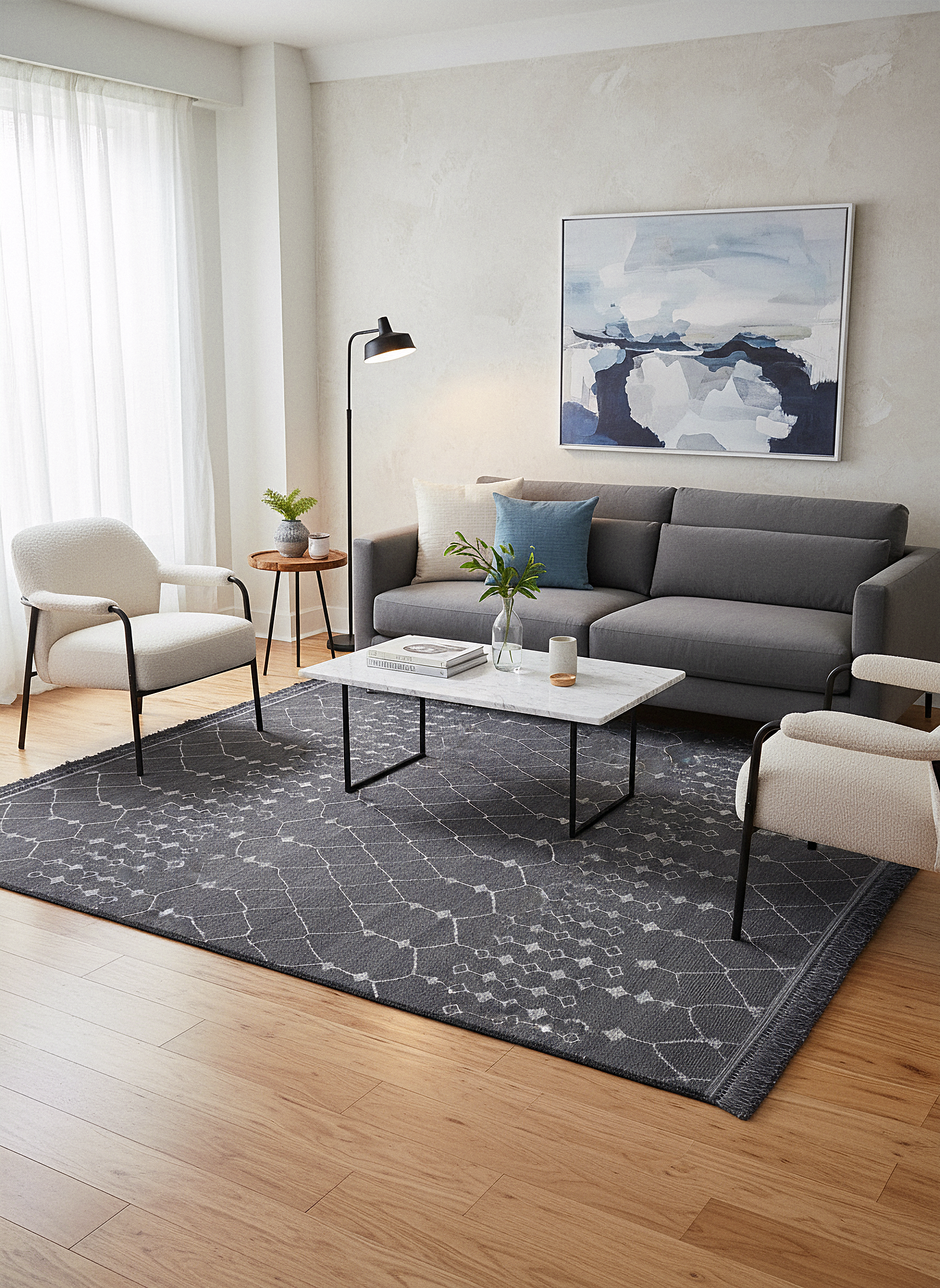ŞÖNİL MODERN - ANTRASİT Makinede Yıkanabilir İskandinav Desenli Salon Koridor Mutfak Şönil Dokuma Halı