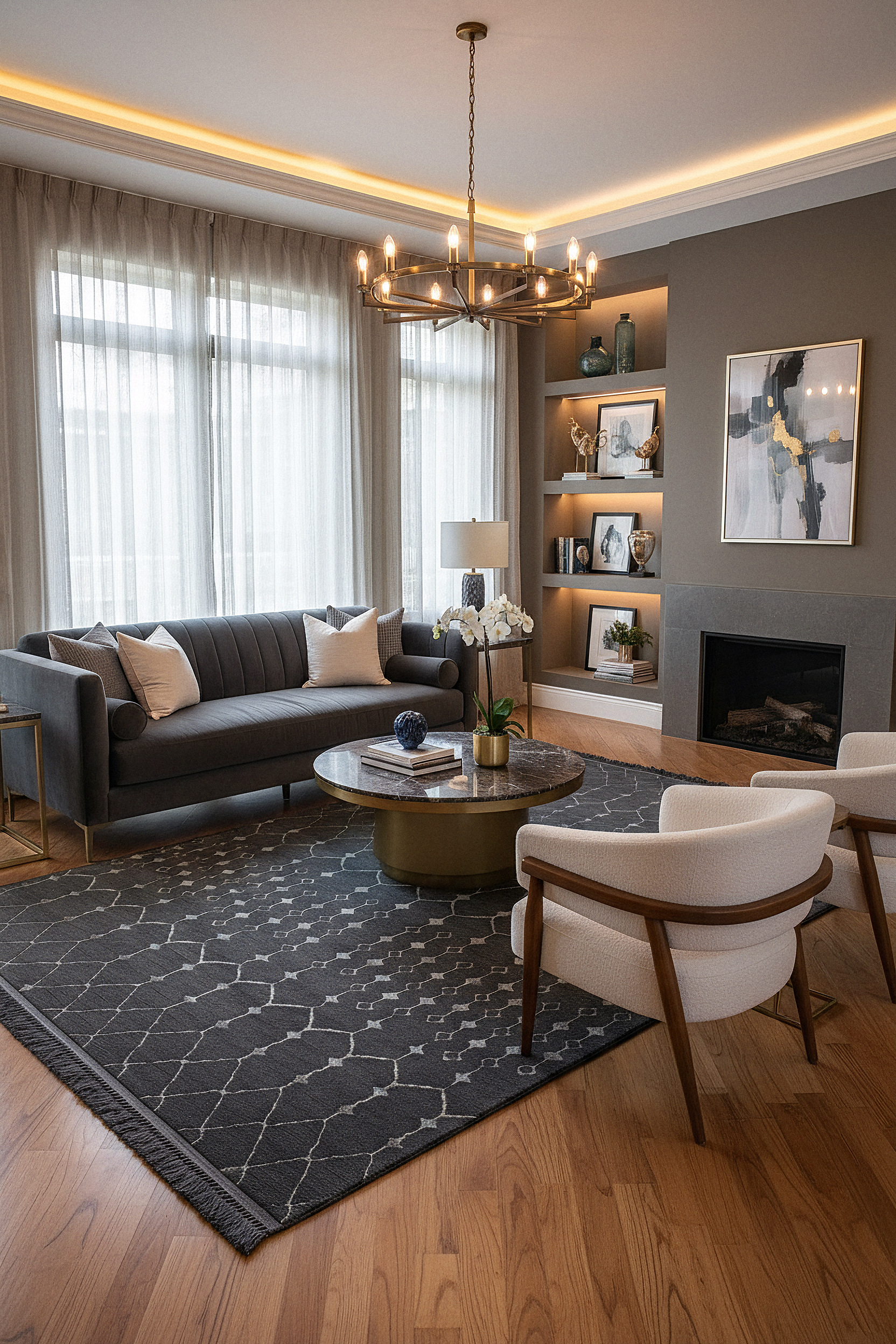 ŞÖNİL MODERN - ANTRASİT Makinede Yıkanabilir İskandinav Desenli Salon Koridor Mutfak Şönil Dokuma Halı