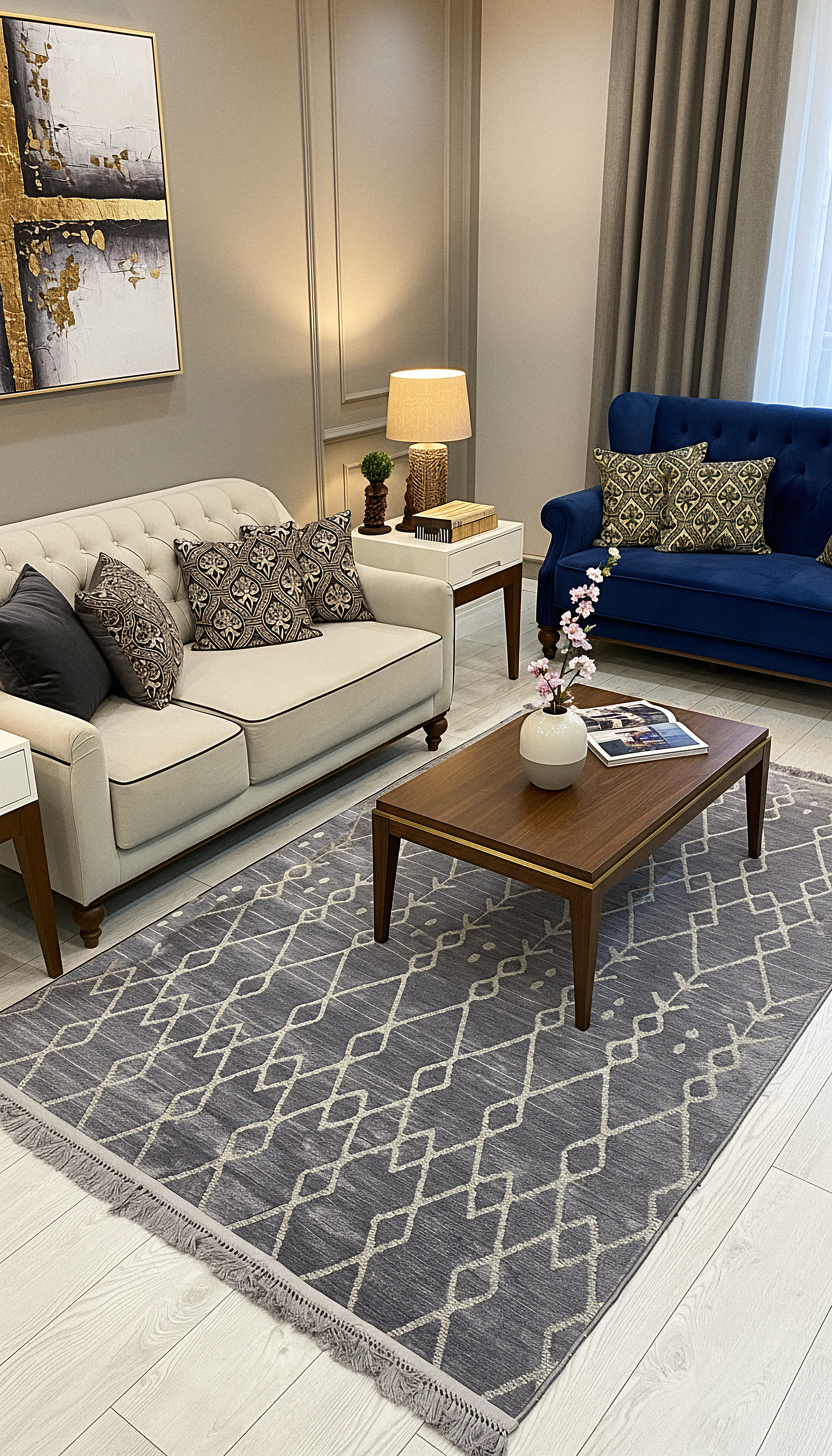 ŞÖNİL MODERN - GRİ Makinede Yıkanabilir İskandinav Desenli Salon Koridor Mutfak Şönil Dokuma Halı
