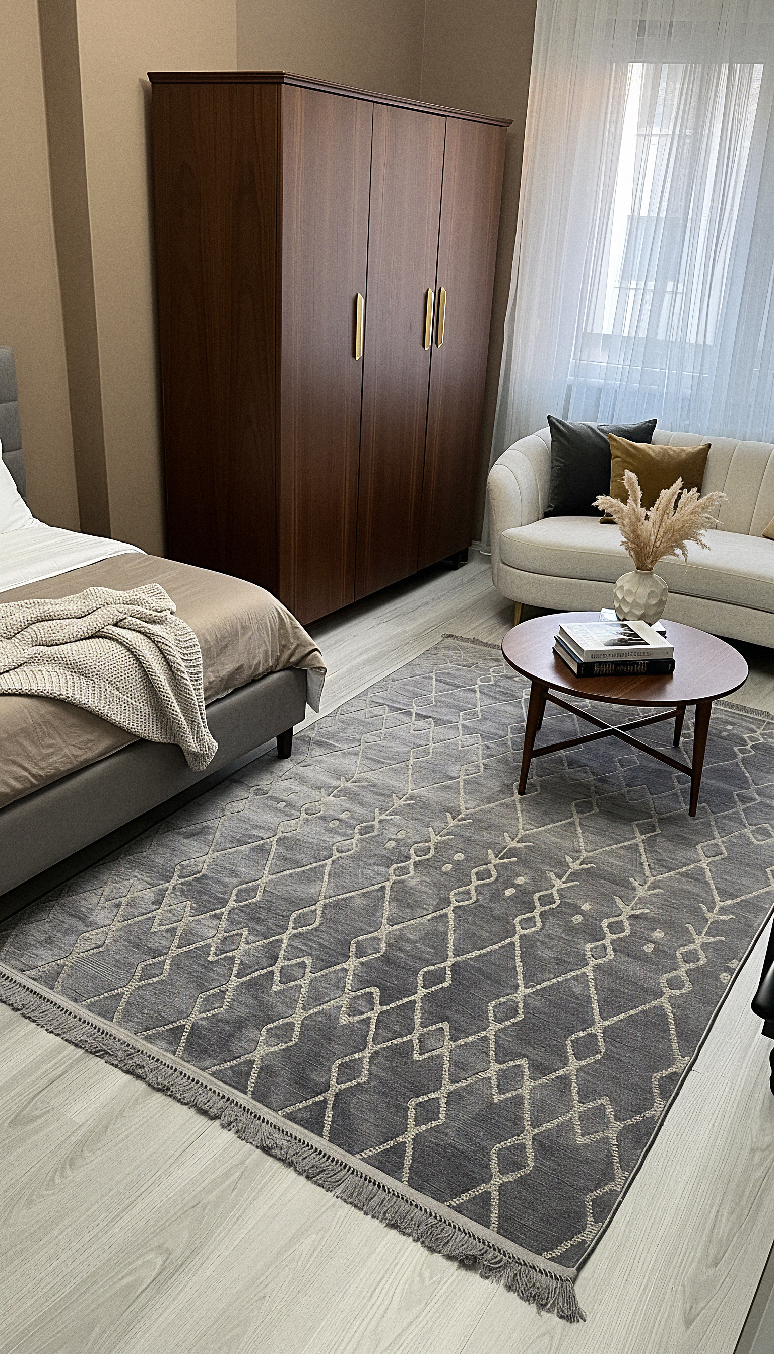 ŞÖNİL MODERN - GRİ Makinede Yıkanabilir İskandinav Desenli Salon Koridor Mutfak Şönil Dokuma Halı