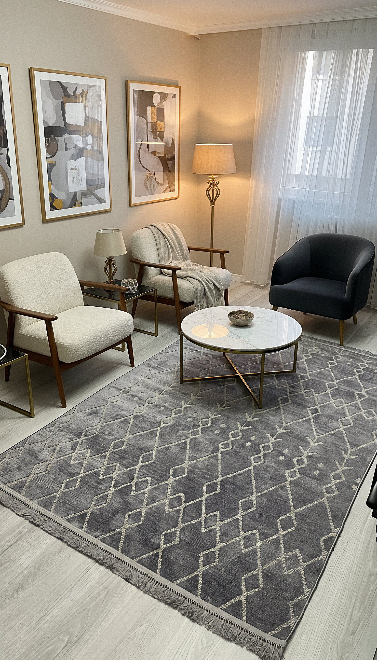 ŞÖNİL MODERN - GRİ Makinede Yıkanabilir İskandinav Desenli Salon Koridor Mutfak Şönil Dokuma Halı