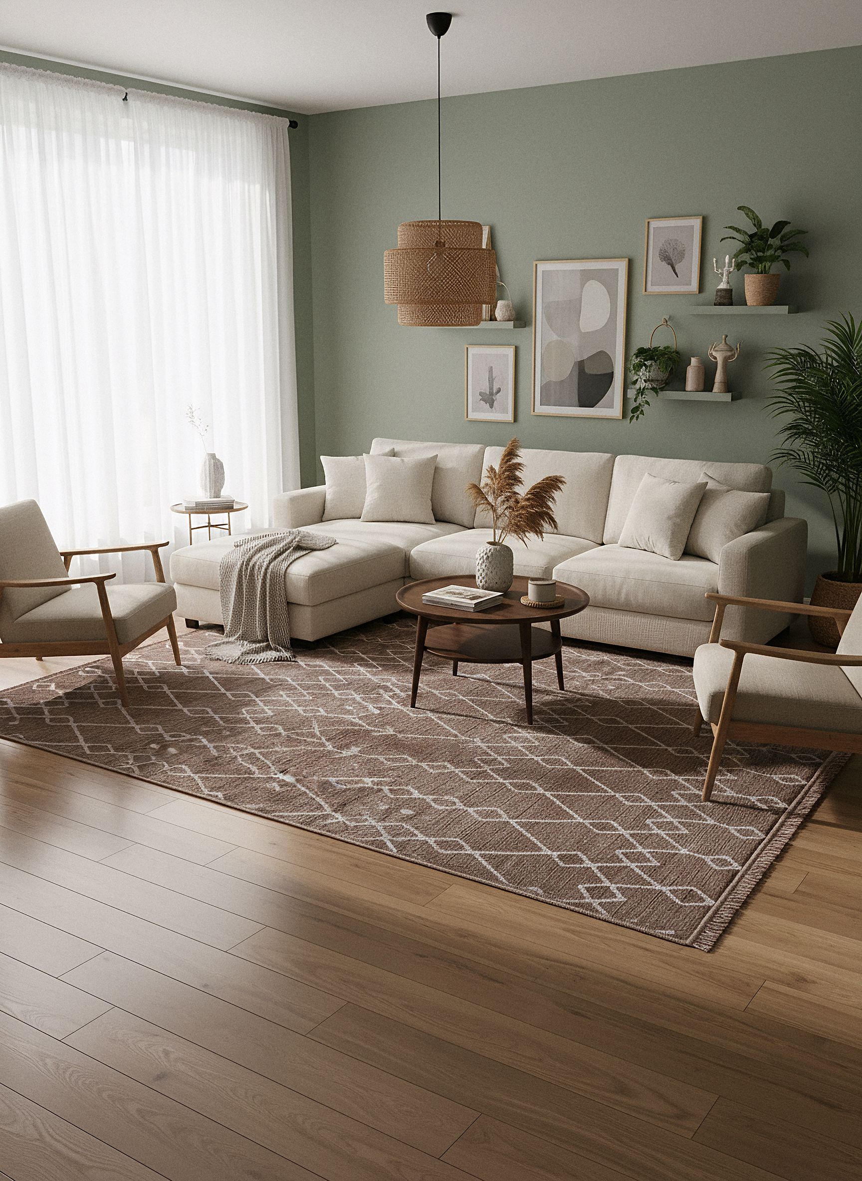 ŞÖNİL MODERN - KAHVE Makinede Yıkanabilir İskandinav Desenli Salon Koridor Mutfak Şönil Dokuma Halı