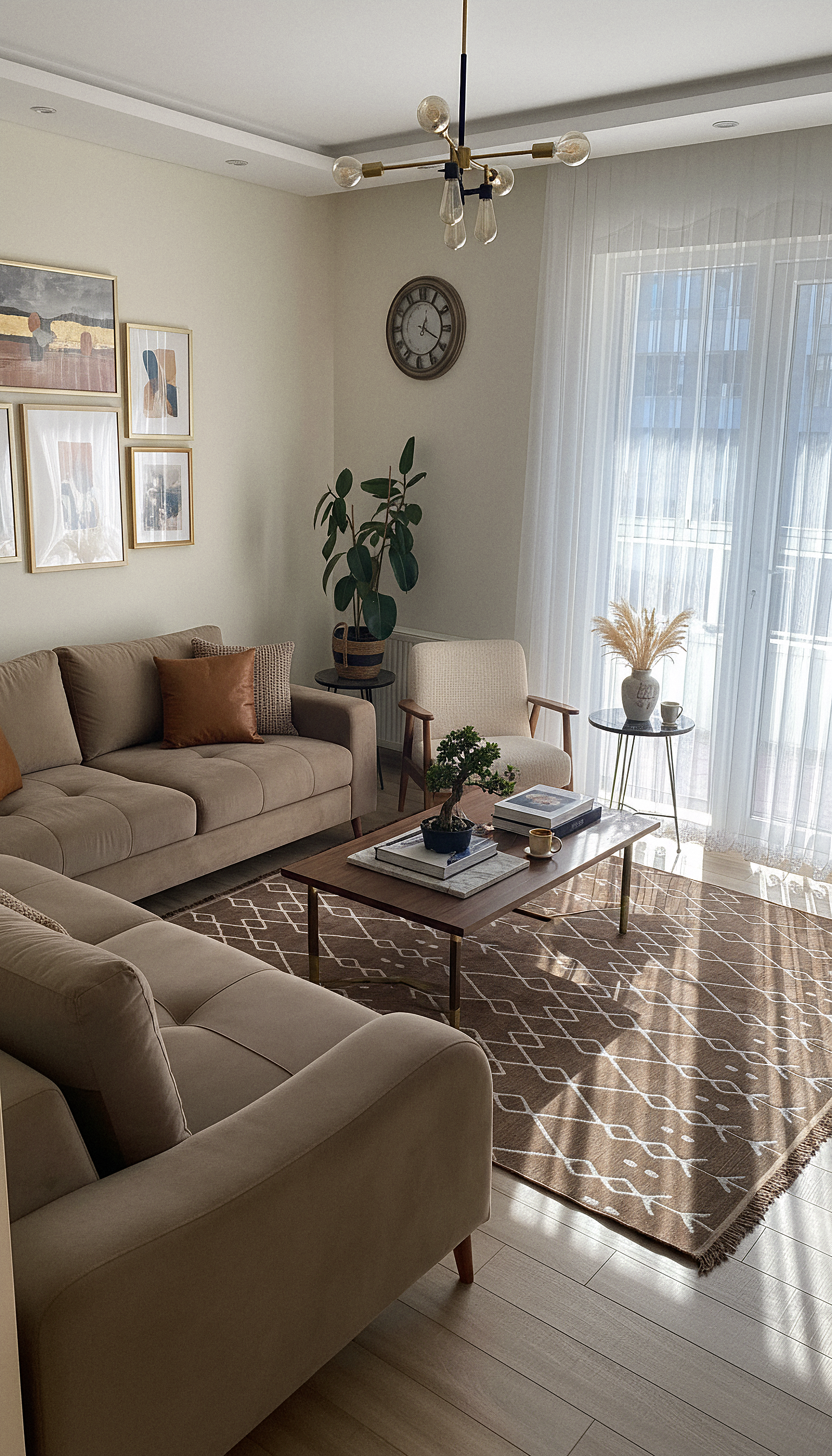 ŞÖNİL MODERN - KAHVE Makinede Yıkanabilir İskandinav Desenli Salon Koridor Mutfak Şönil Dokuma Halı