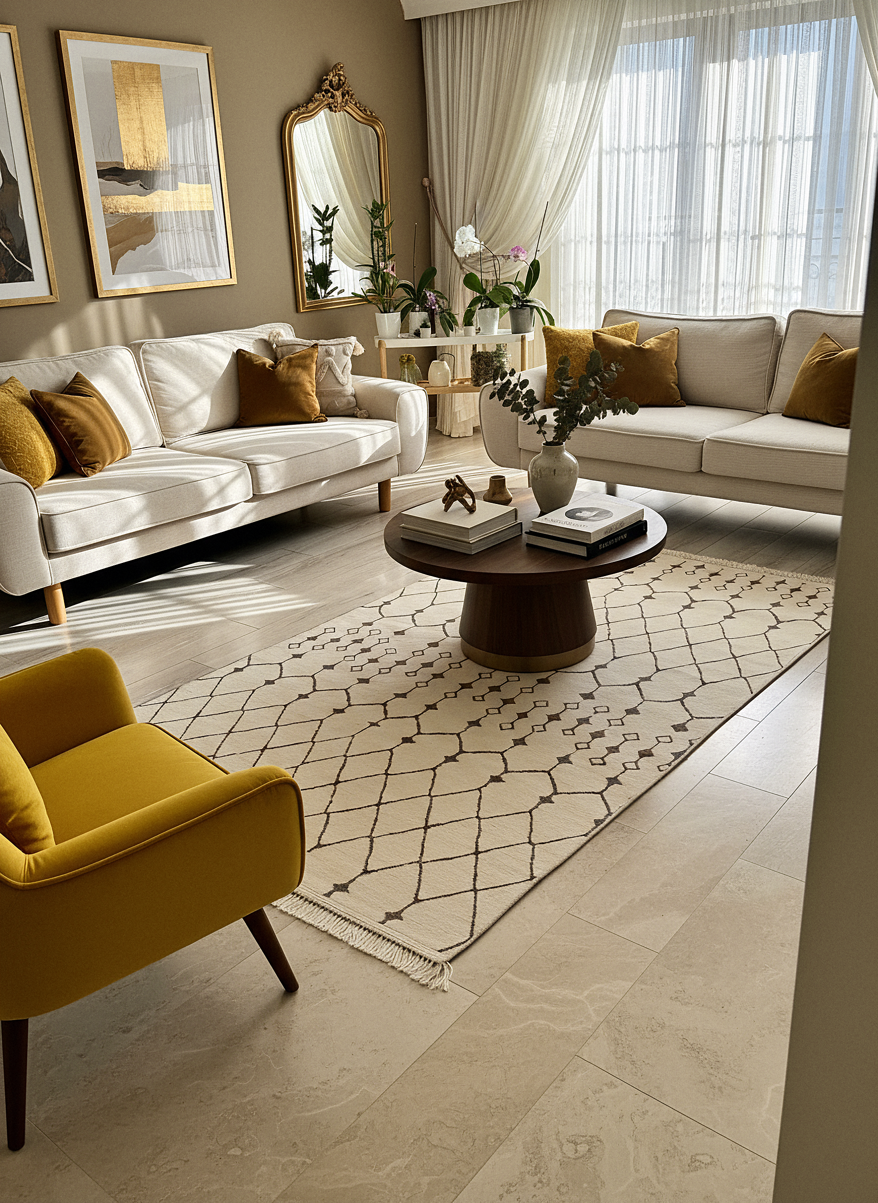 ŞÖNİL MODERN-KREM Makinede Yıkanabilir İskandinav Desenli Salon Koridor Mutfak Şönil Dokuma Halı