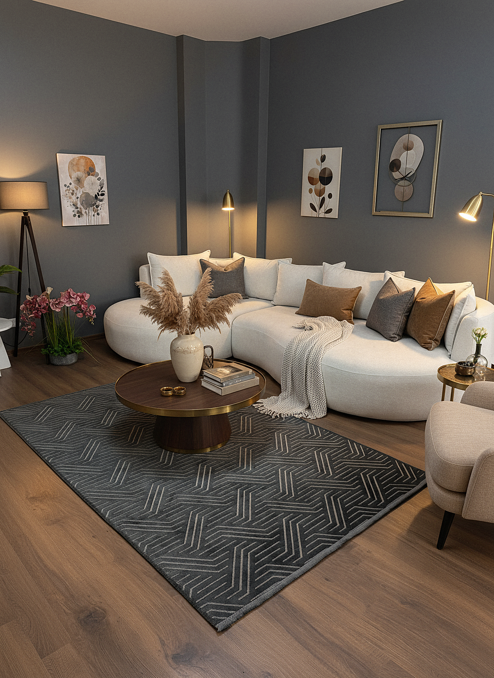 ŞÖNİL PERLA - ANTRASİT Makinede Yıkanabilir Geometrik Modern Desenli Salon Koridor Mutfak Şönil Dokuma Halı