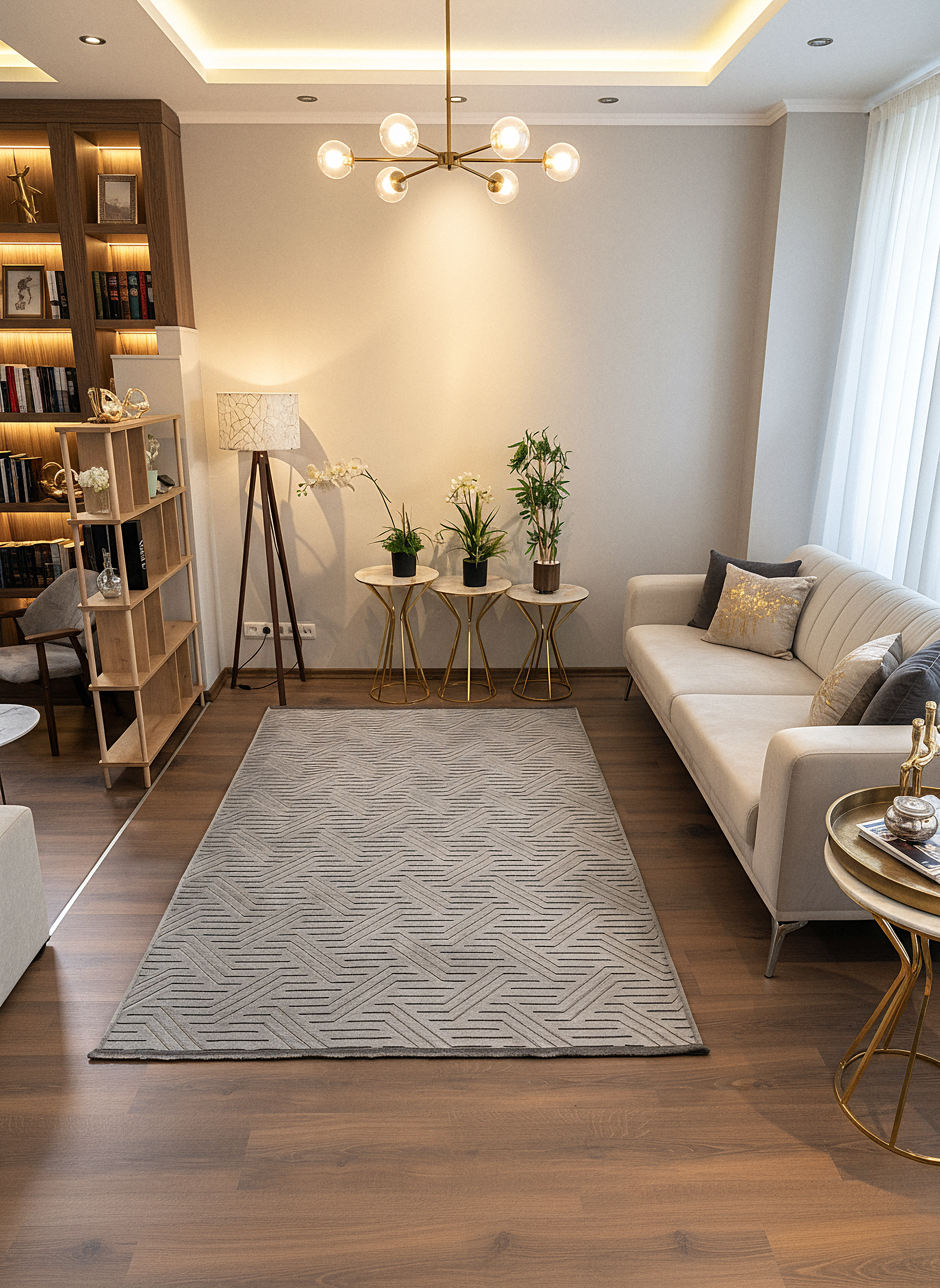 ŞÖNİL PERLA - GRİ Makinede Yıkanabilir Geometrik Modern Desenli Salon Koridor Mutfak Şönil Dokuma Halı