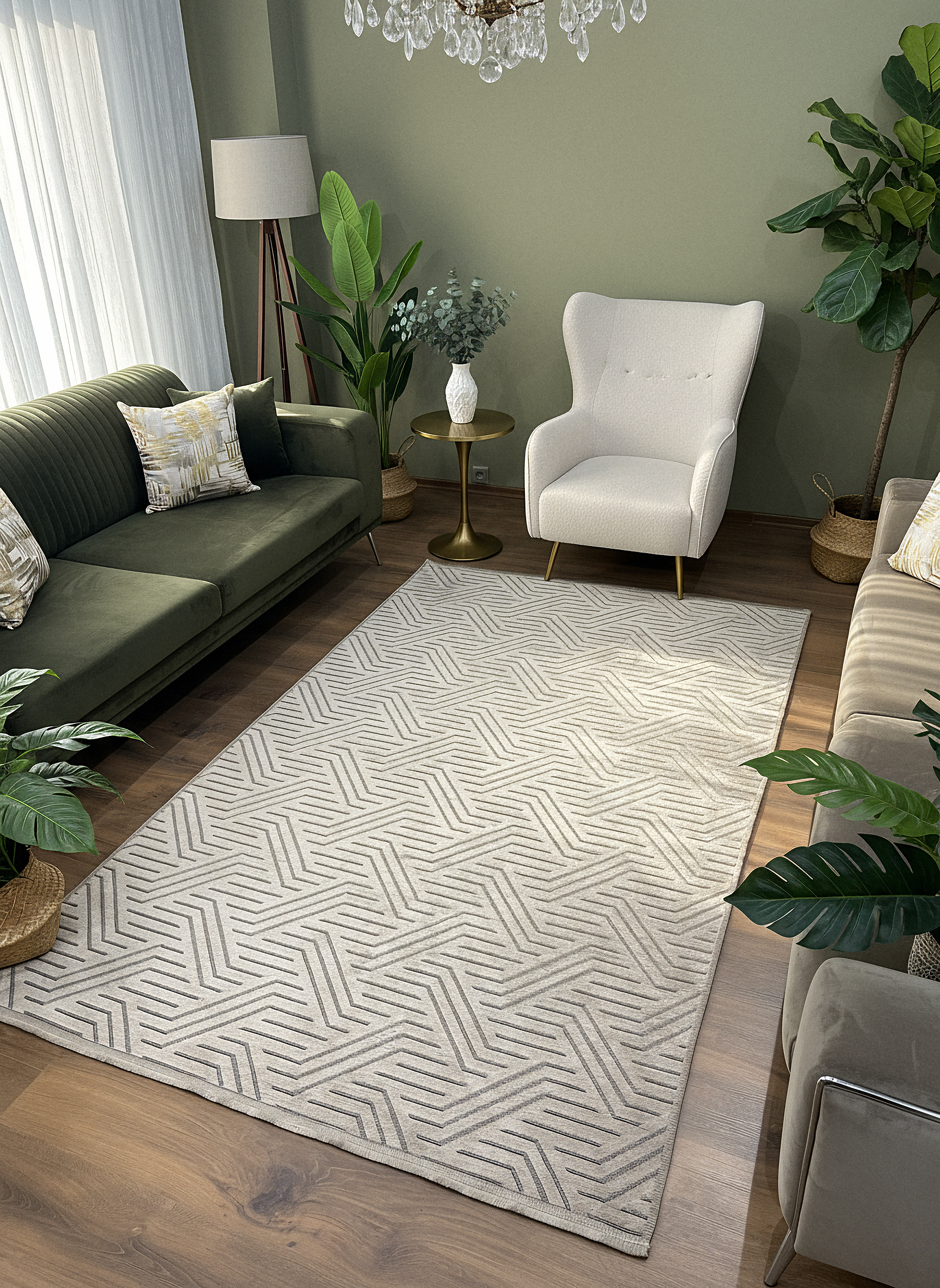 ŞÖNİL PERLA - VİZON Makinede Yıkanabilir Geometrik Modern Desenli Salon Koridor Mutfak Şönil Dokuma Halı