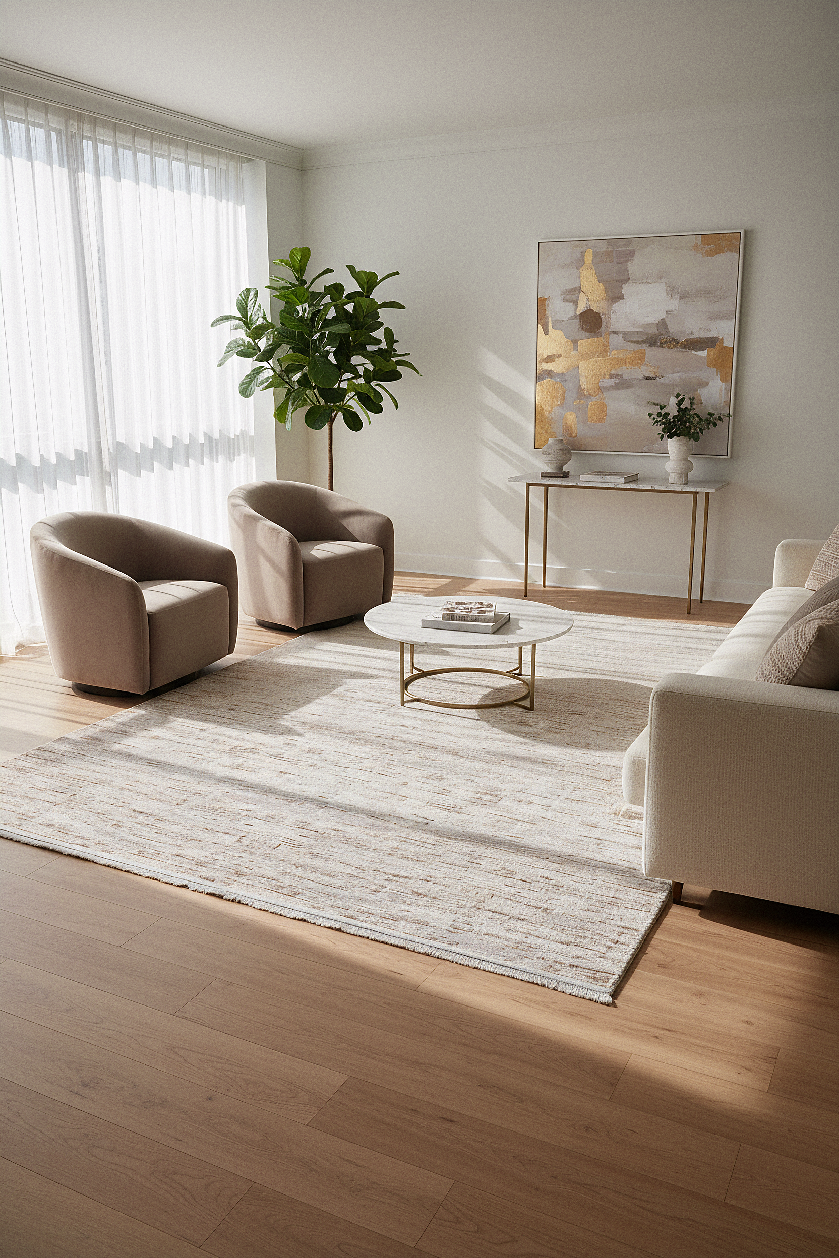 SÜMER 8014-T-KAHVE/KREM Sentetik Bambu Parlak Saten Salon Koridor Mutfak Halısı