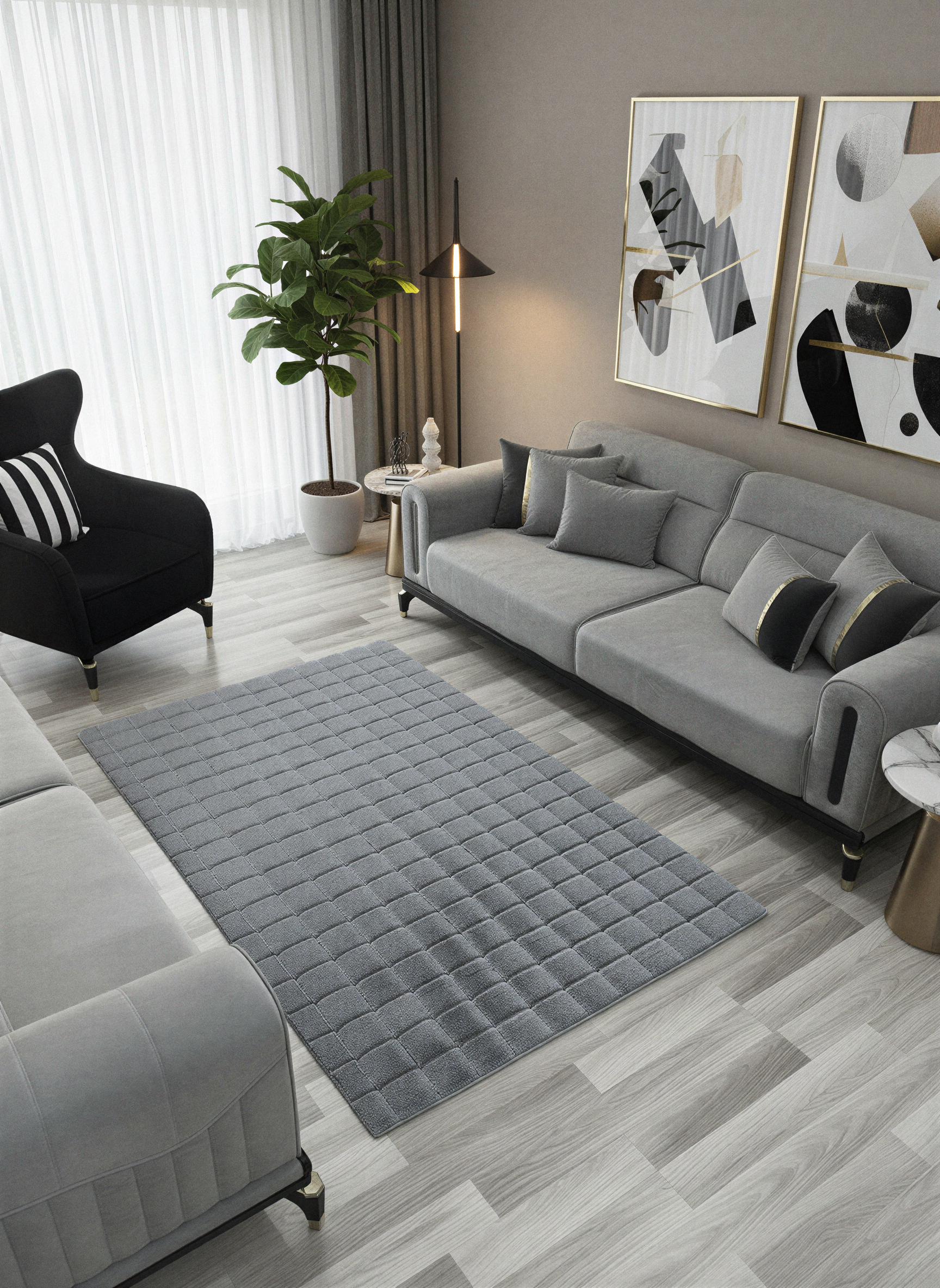 TAVŞAN SAMUR FÜME - Kaymaz Taban Tavşan Shaggy Yatak Odası Oturma Odası Çocuk Odası Halısı